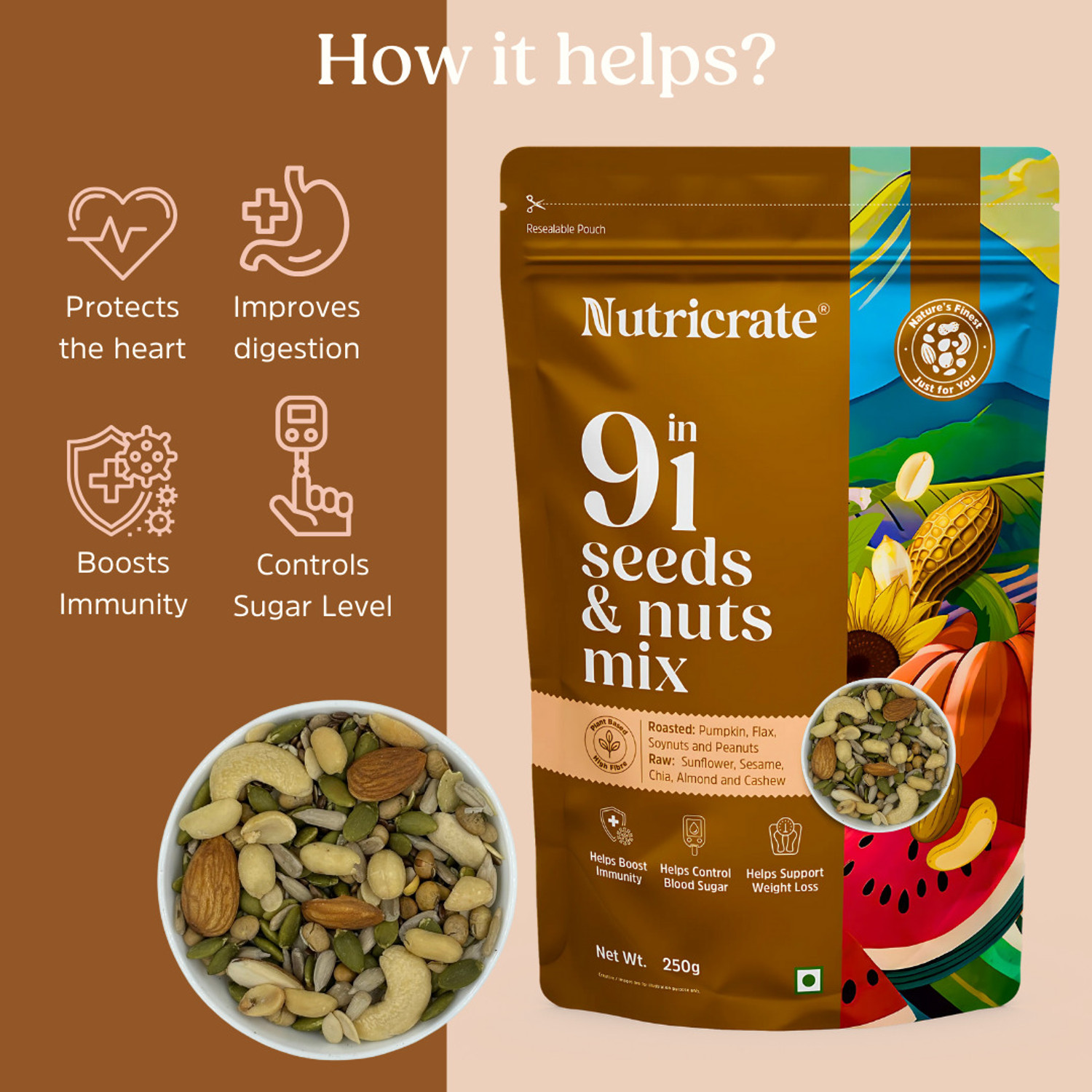 Image of Nutricrate 9 in 1 Super Mixed Seeds for Eating, Roasted, Protein Rich & for weight loss. Mixed Seeds