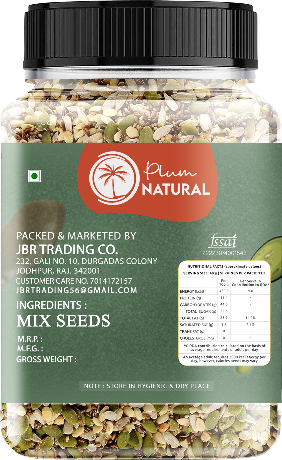Image of Plum Natural Premium 7 in 1 Roasted seeds mix Immunity Booster weight loss Healthy snacks Chia Seeds, Sunflower Seeds, Pumpkin Seeds, Watermelon Seeds, Brown Flax Seeds, Sesame Seeds, Sweet Basil Seeds