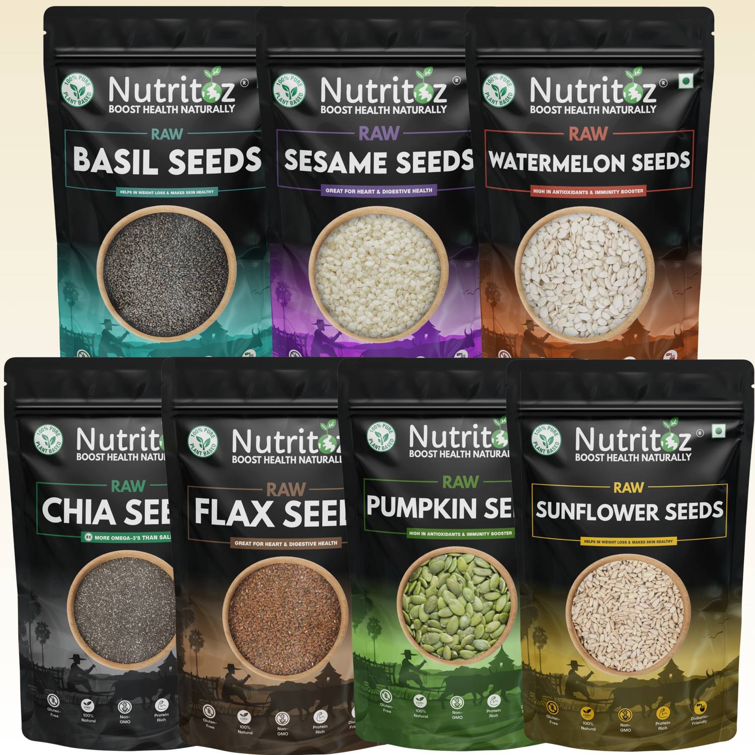 Nutritoz Raw Mix Super Seeds Combo Pack Of 7 (50G EACH) - Image 3