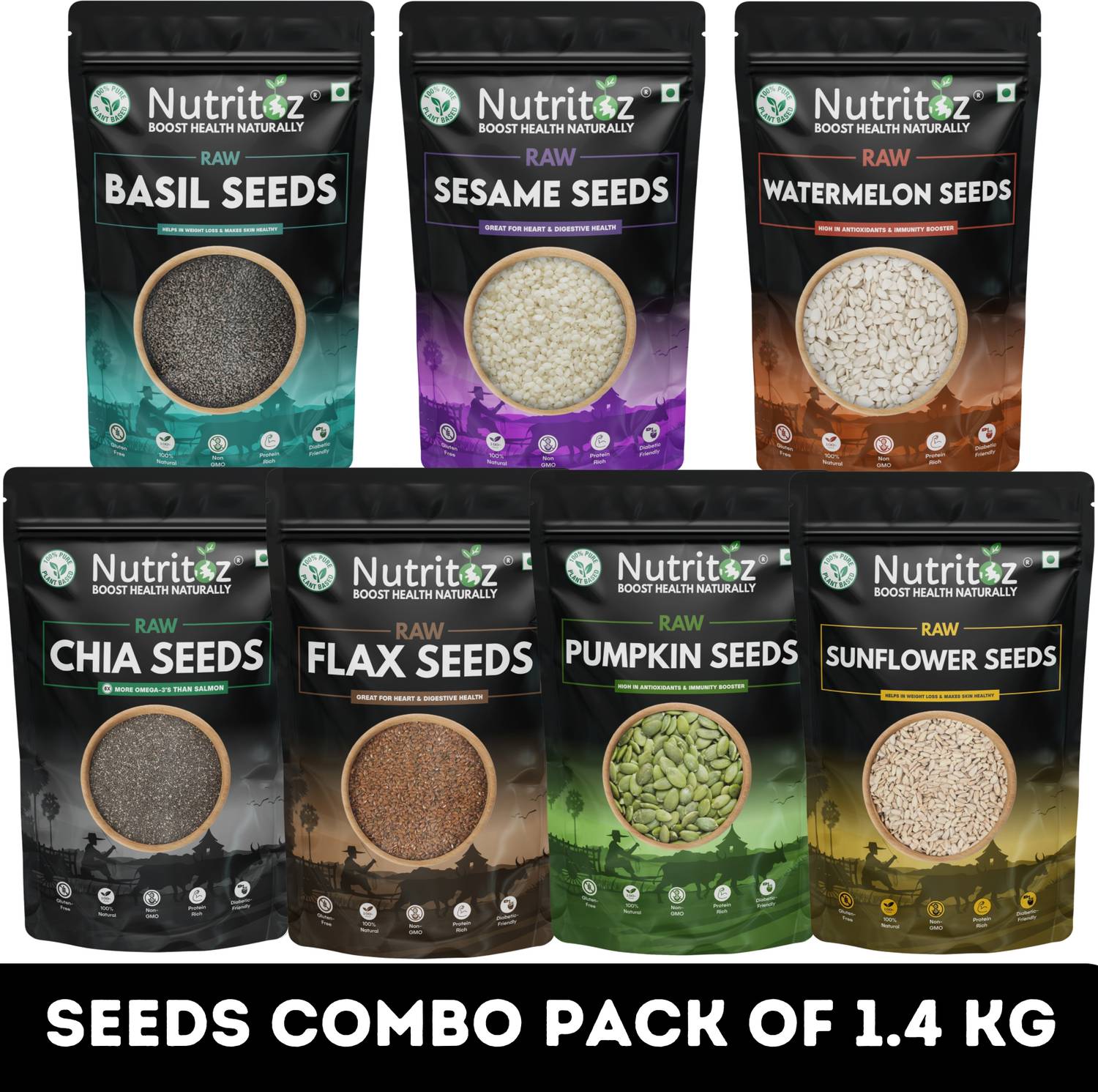 Nutritoz Mix Super Seeds Combo 1.4 Kg Pack of 7 200 g - Image 1