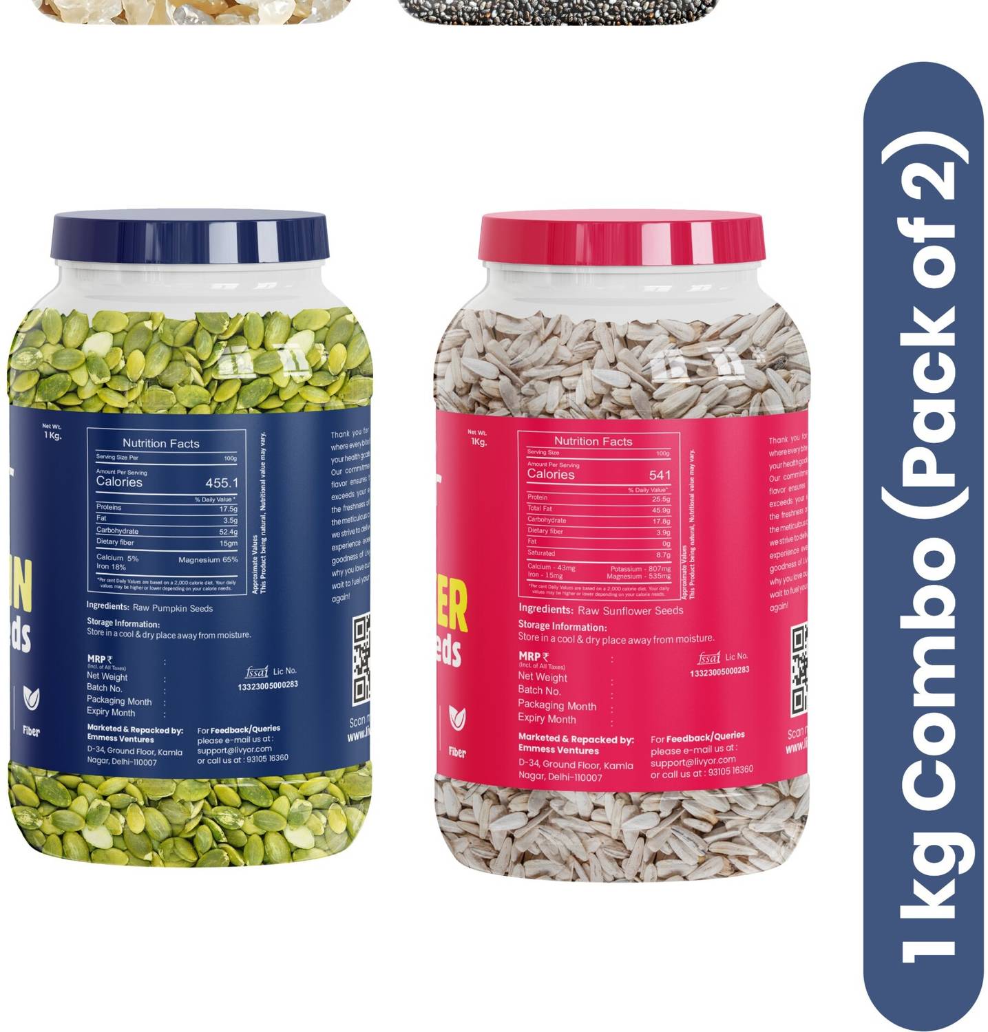 LIVYOR Raw Pumpkin & Sunflower Seeds Combo 1kg each - Image 2