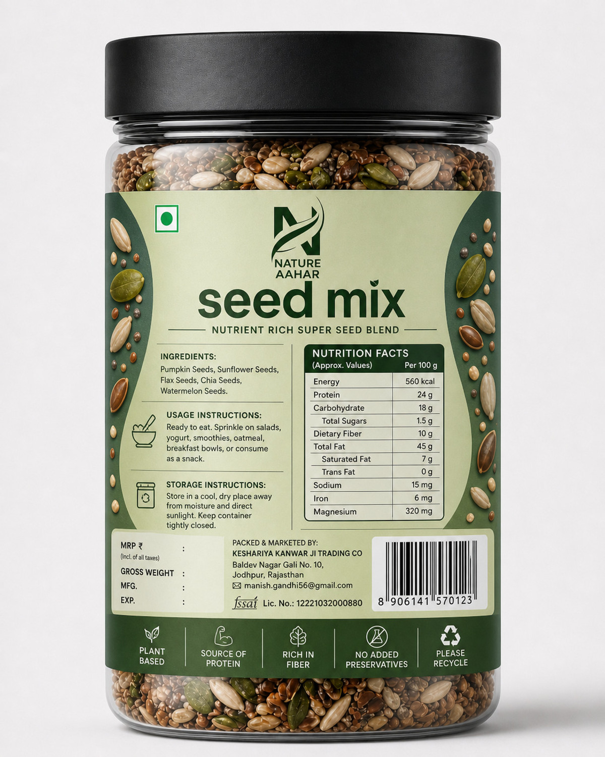 Image of Nature Aahar 7 in 1 Seed Mix | Chia, Flax, Pumpkin & Sunflower Seeds Mix 1kg Brown Flax Seeds, Chia Seeds, Jackfruit Seeds, Mixed Seeds, Pumpkin Seeds, Roasted Flax Seeds, Sunflower Seeds, Watermelon Seeds
