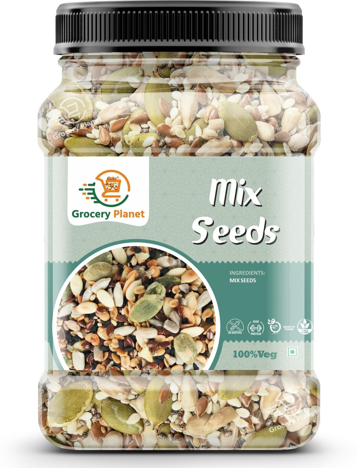 Image of Grocery Planet 5-in-1 Mix Seeds - Chia, Flax, Pumpkin, Sunflower & Watermelon |Superfood Mixed Seeds
