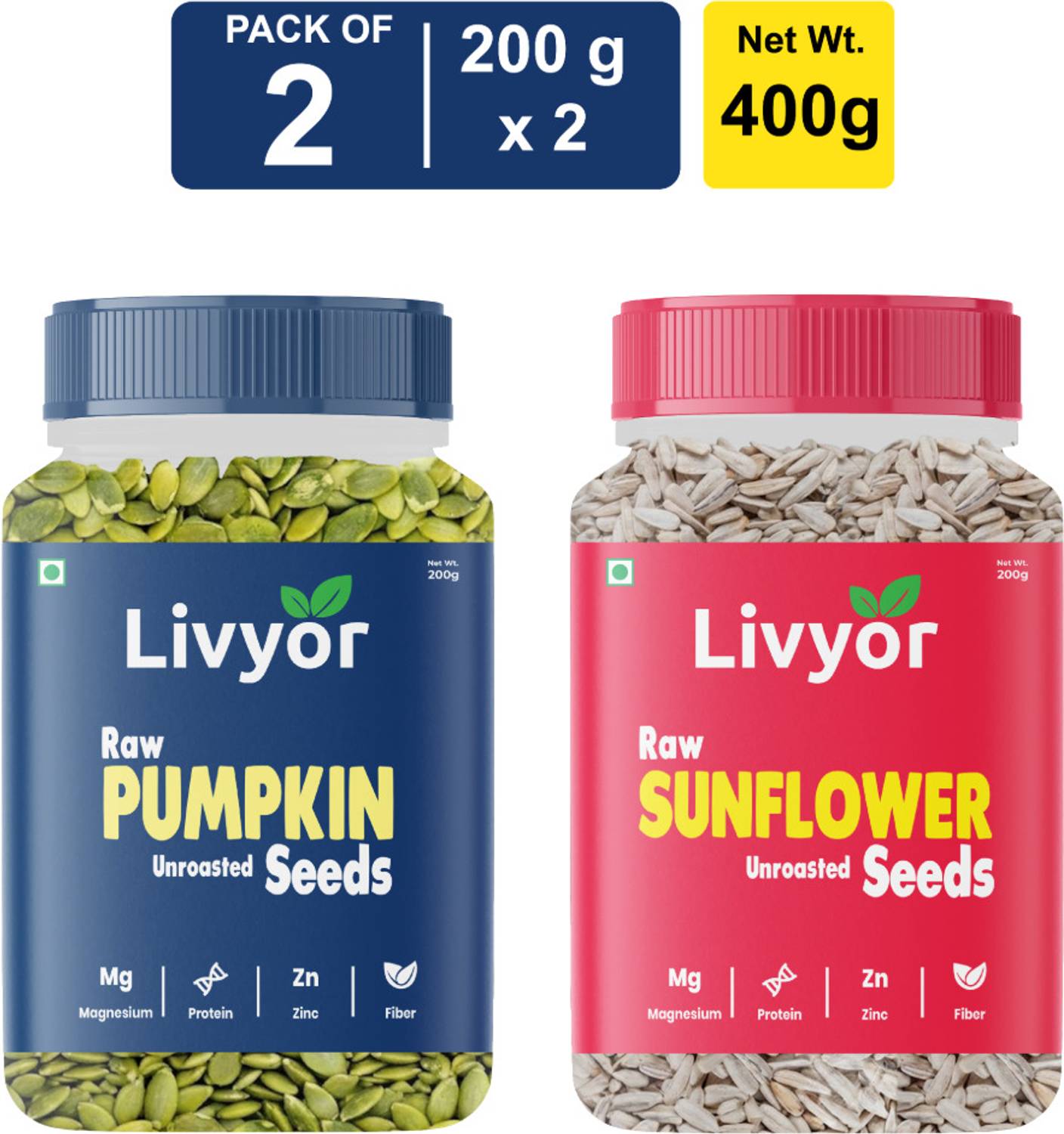 LIVYOR Raw Pumpkin Seeds & Sunflower Seeds Combo pack for eating (2 x 200g) Pumpkin Seeds, Sunflower Seeds