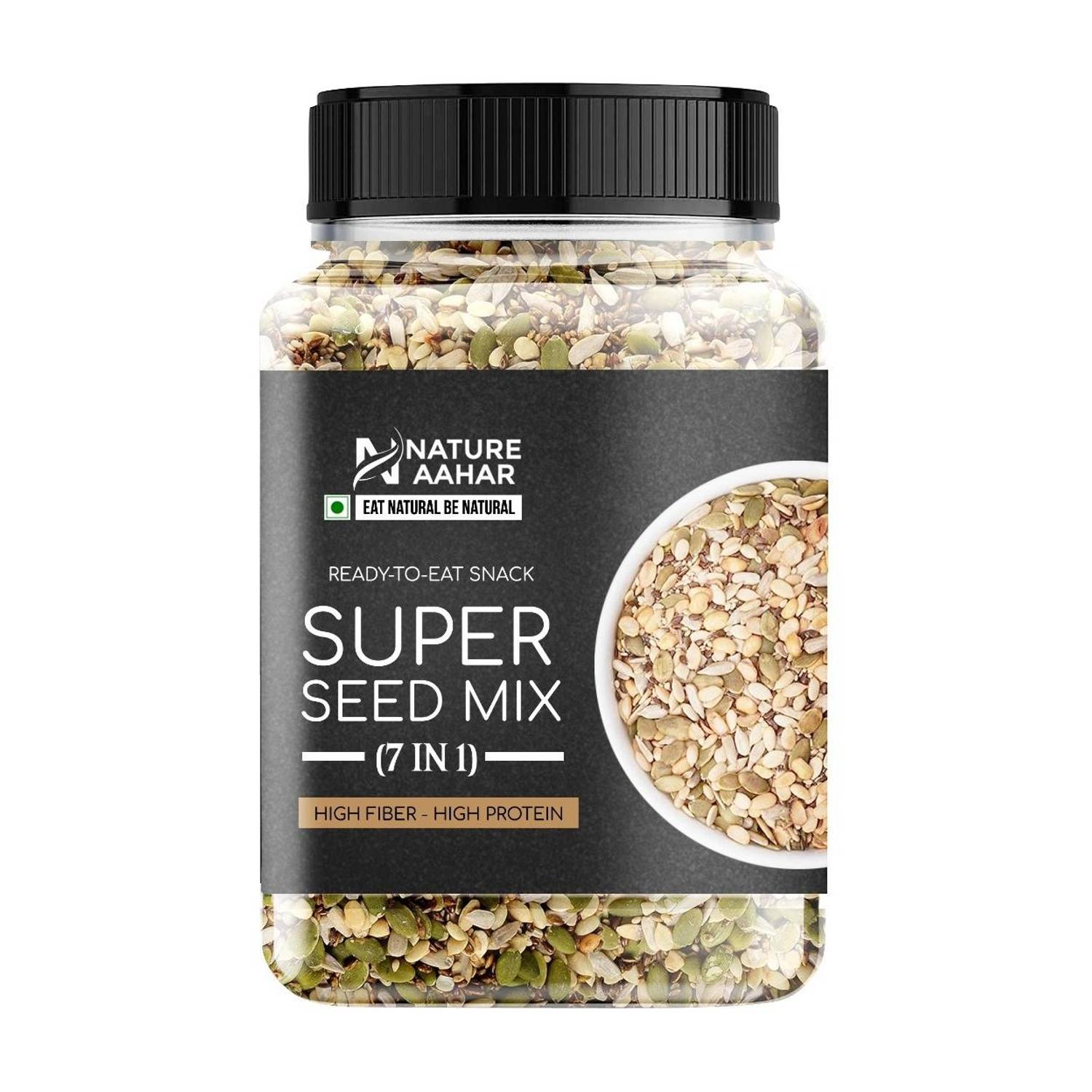 Nature Aahar 7 in 1 Roasted seeds mix 500gm Sunflower Seeds, Pumpkin Seeds, Chia Seeds, Watermelon Seeds, Brown Flax Seeds, Sesame Seeds, Sweet Basil Seeds