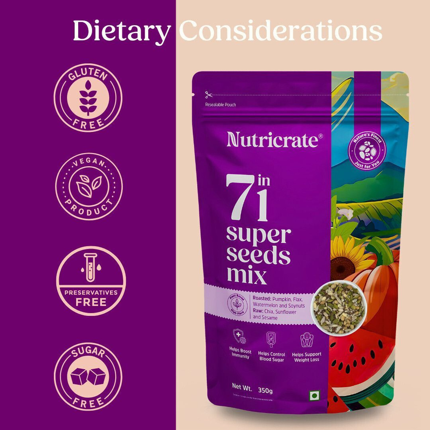 Image of Nutricrate 7 in 1 Super Mixed Seeds for Eating | Roasted Seeds | Diet Snack | Protein Rich. Mixed Seeds