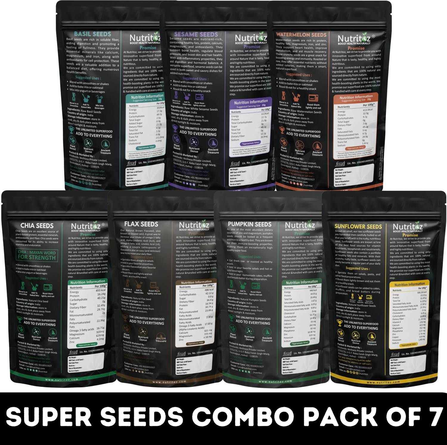 Nutritoz Raw Mix Super Seeds Combo Pack Of 7 (50G EACH) - Image 2