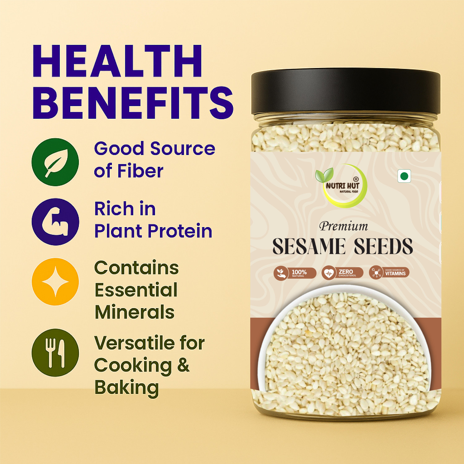 Image of Nutri Hut Premium Seeds Combo Pack | Rich in Protein, Fiber & Omega Chia Seeds, Sunflower Seeds, Pumpkin Seeds, Golden Flax Seeds, Sesame Seeds