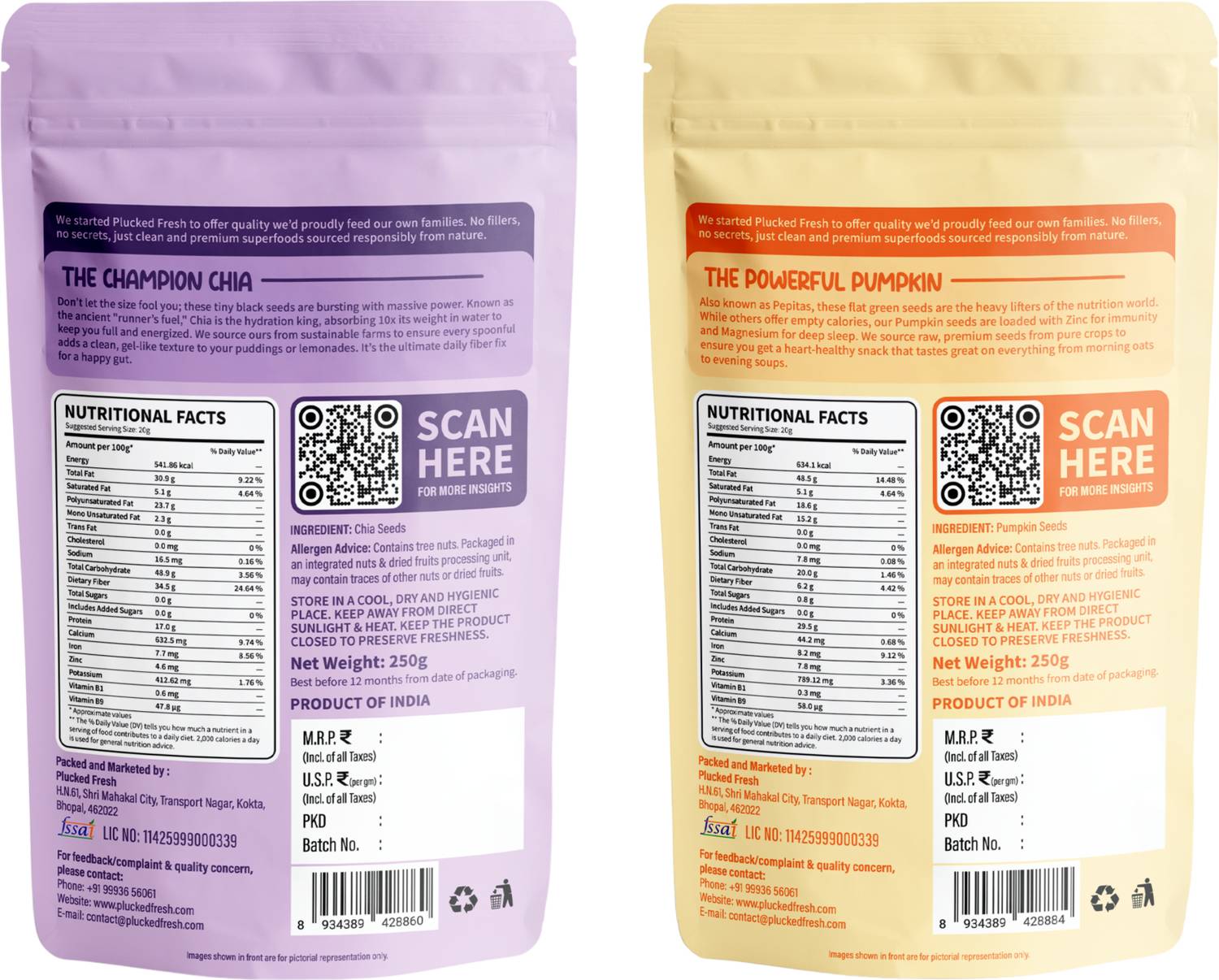 Plucked Super Seeds Combo – Chia & Pumpkin Seeds 250g Each - Image 2