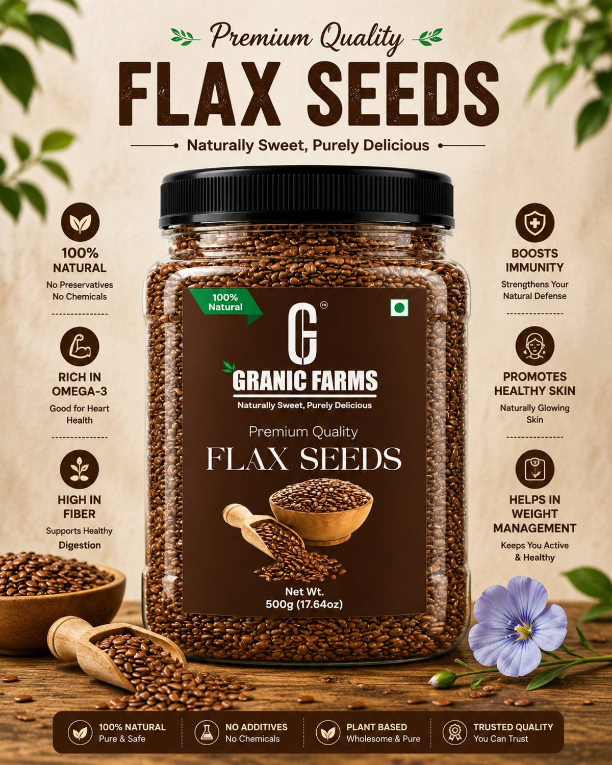 GRANIC Premium Raw Flax Seeds, Brown - Image 5