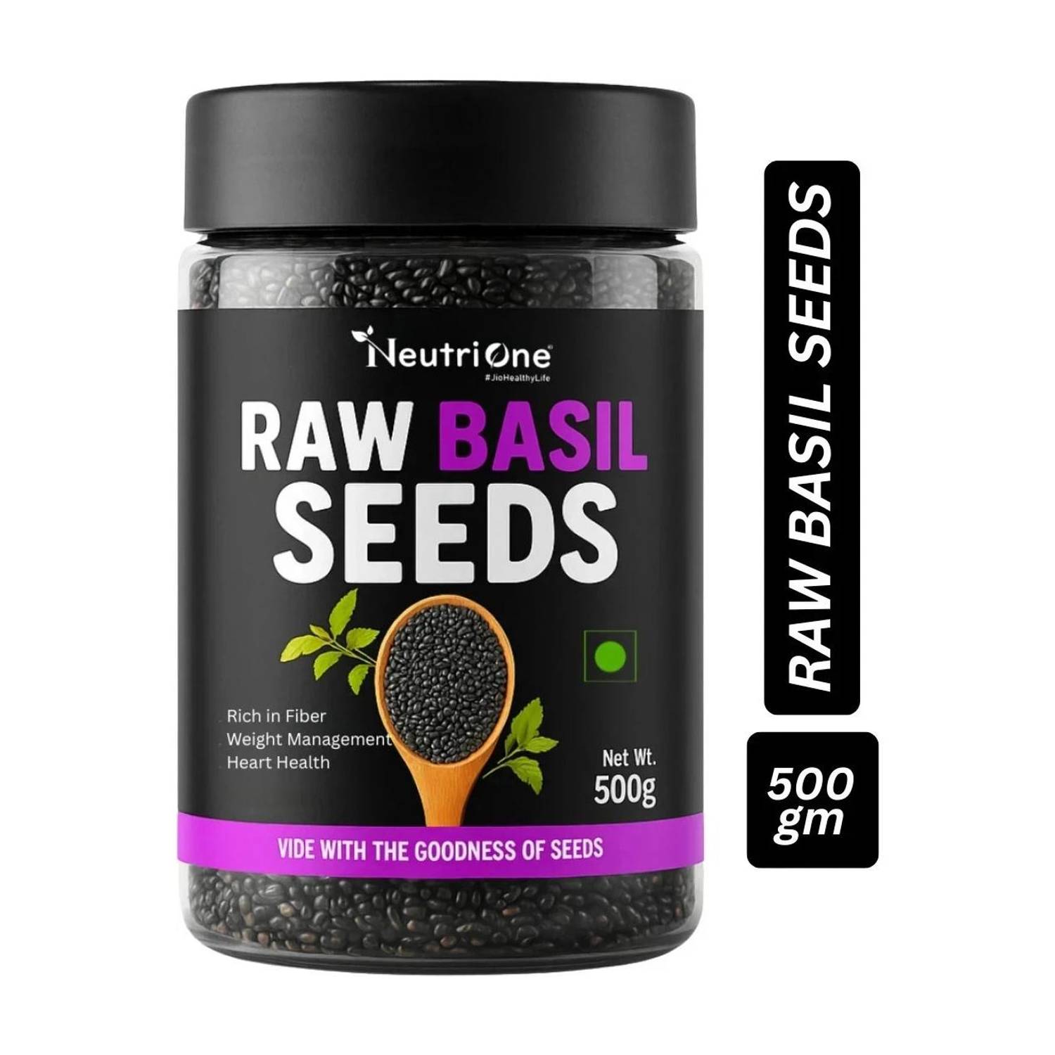 NeutriOne Raw Basil Seeds | Rich in Fiber & Omega-3 |Sabja Seeds for Weight Loss & Detox Basil Seeds