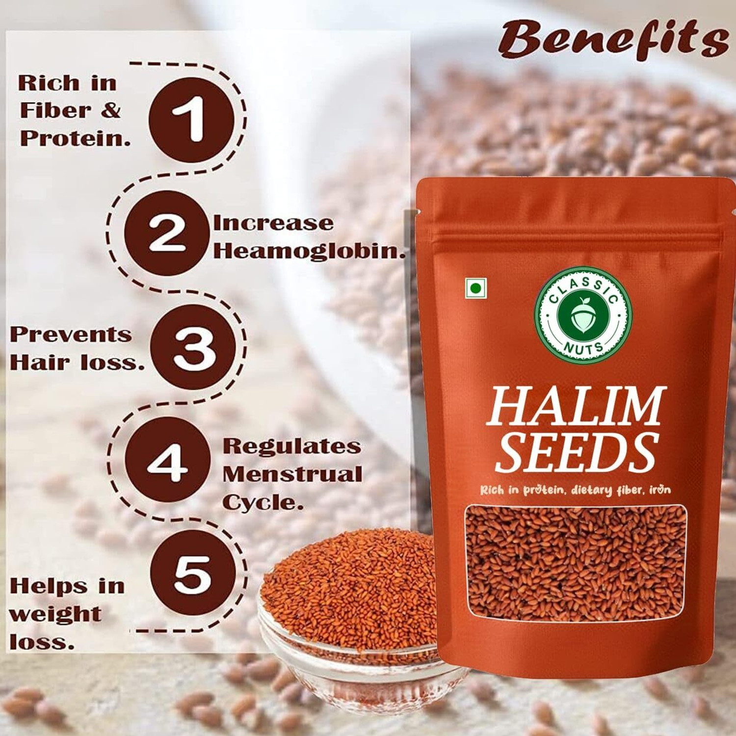 Image of Classic Nuts Premium Halim Seeds (Garden Cress) | Natural Iron Rich Super Seeds | Fresh Taste Garden Cress Seeds
