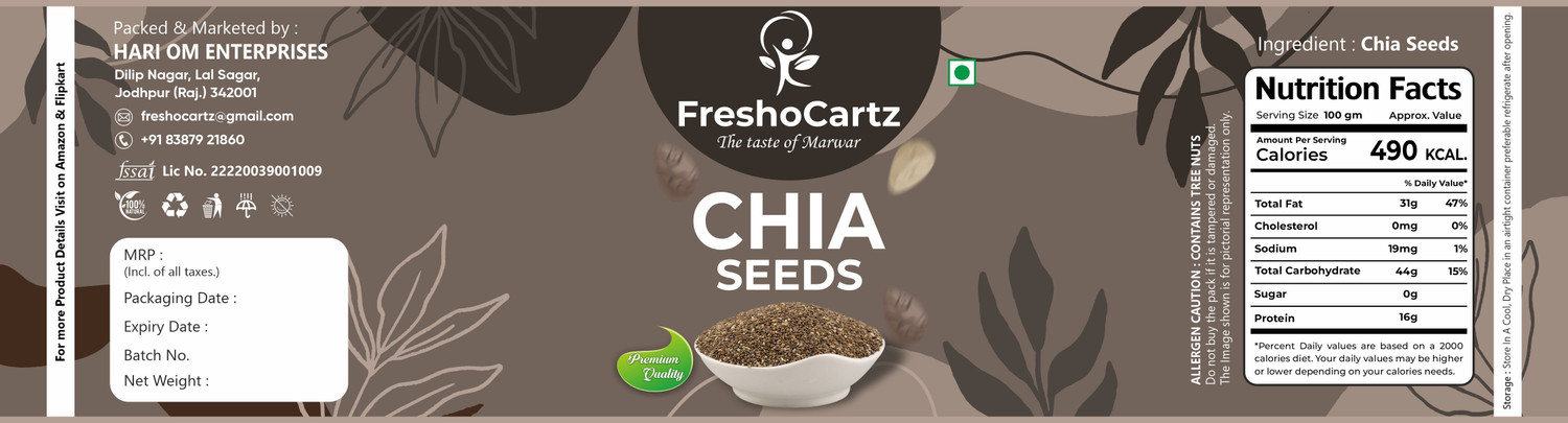 Image of FreshoCartz Raw Chia Seeds for Weight Loss with Omega 3, Calcium and Zinc, Fiber Rich Seeds Chia Seeds
