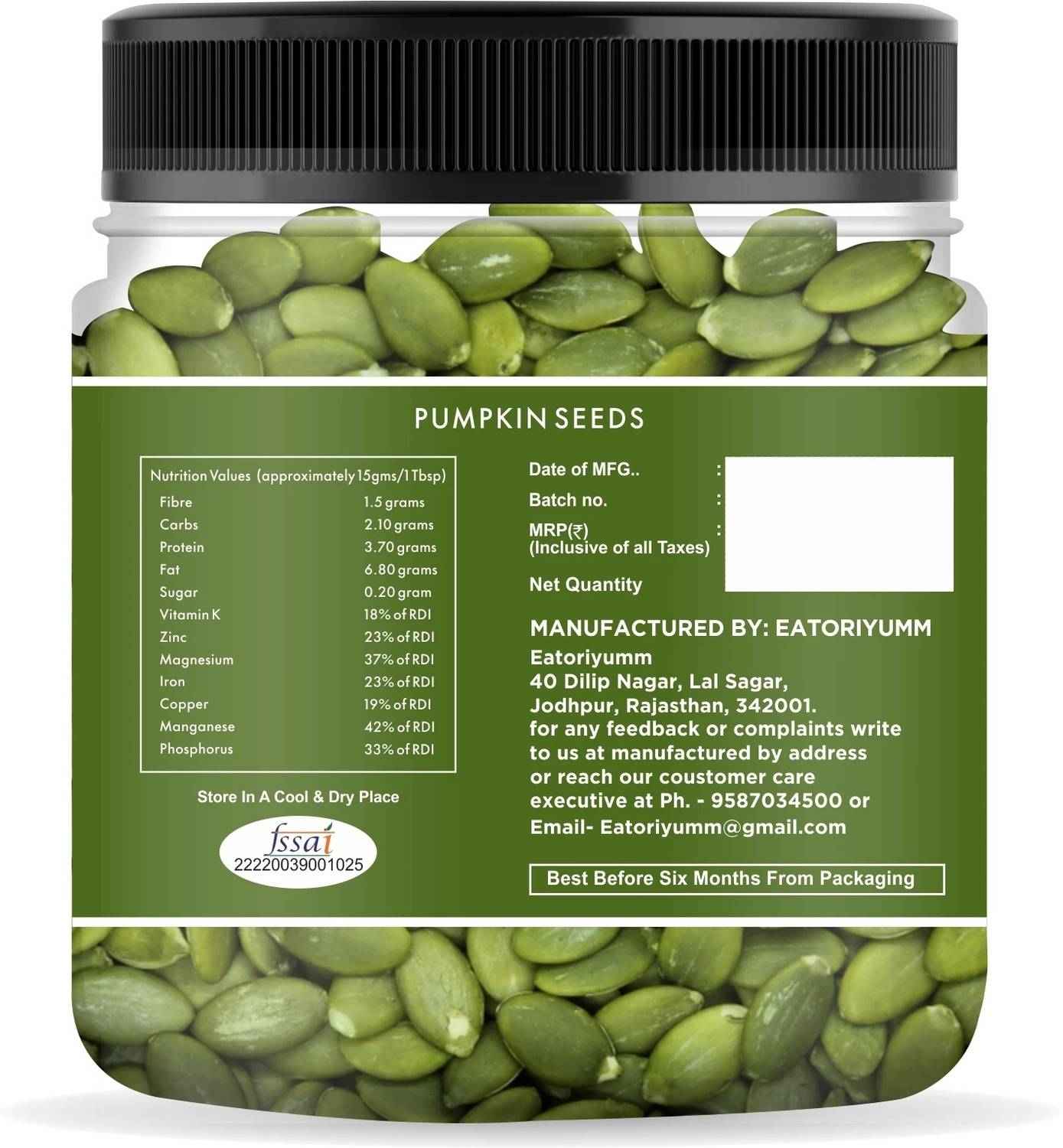 Eatoriyumm 500 g Raw Pumpkin Seeds - Image 2