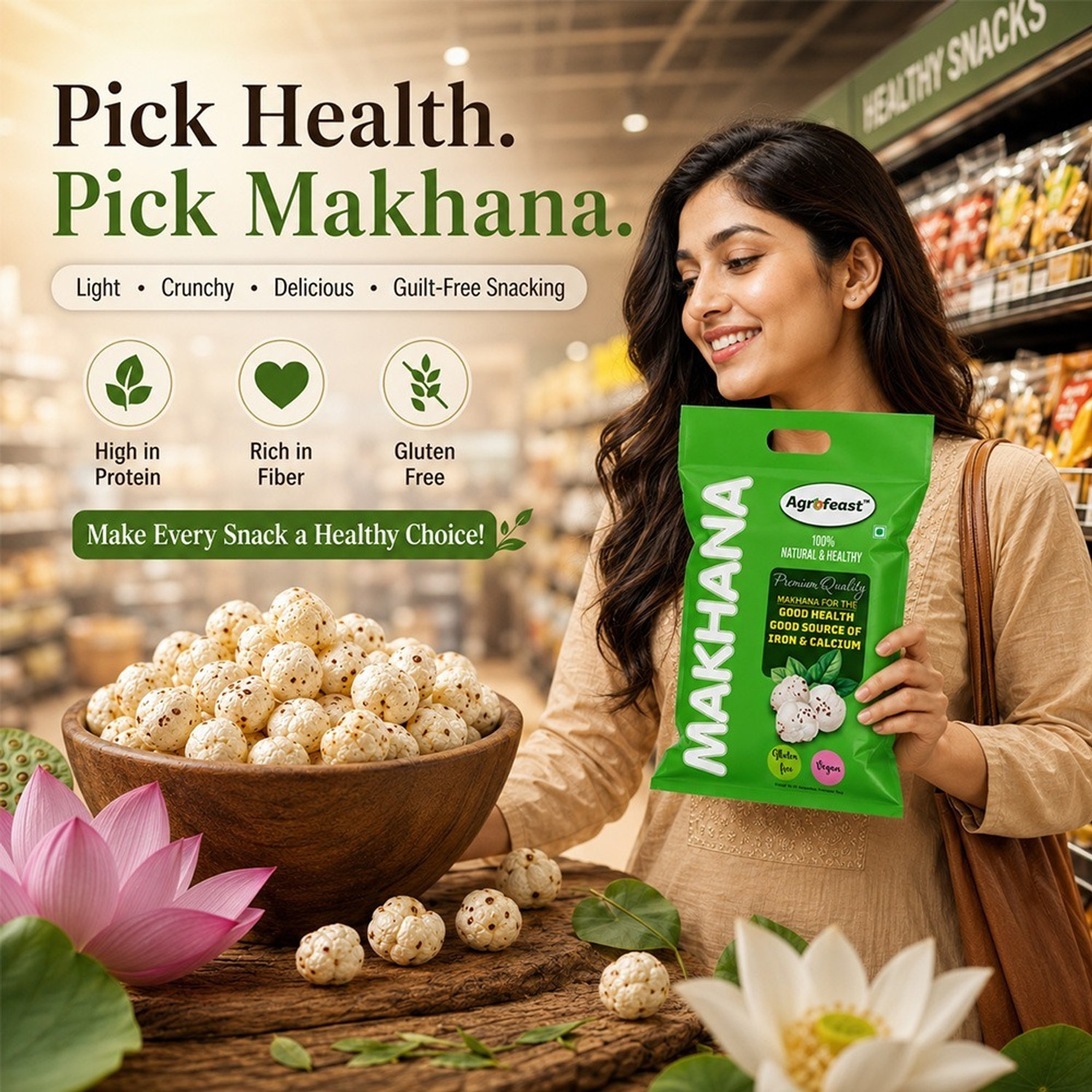 Image of AGROFEAST Agrofeast Raw Makhana | Premium Fox Nuts | Unroasted Makhana | 500g (250g x 2) Makhana