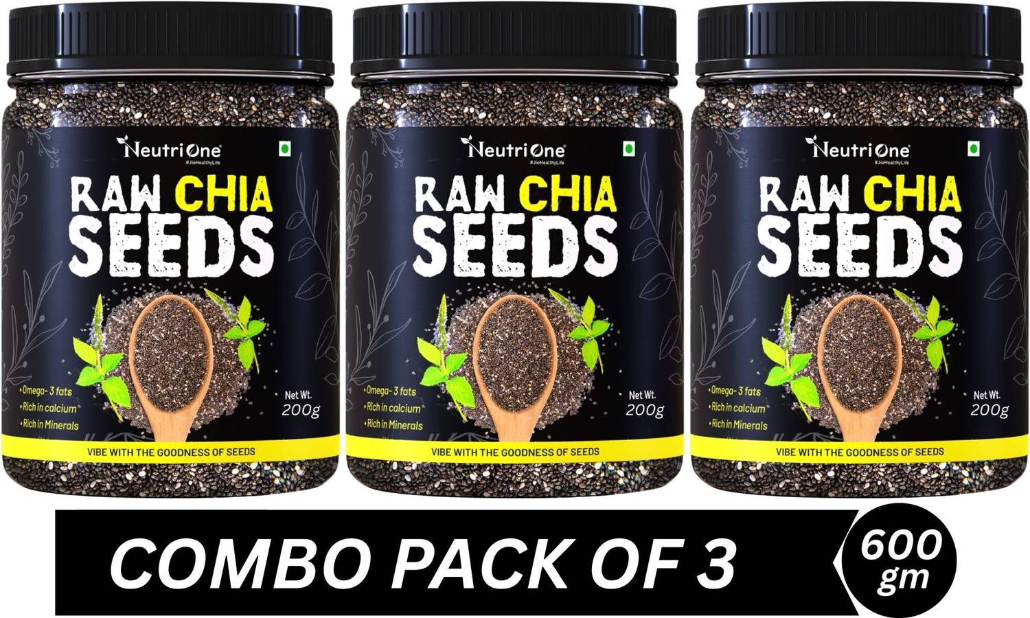 NeutriOne Raw Chia Seeds for Weight Loss with Omega 3 ,Zinc and Fiber,Calcium Rich/Protein Chia Seeds