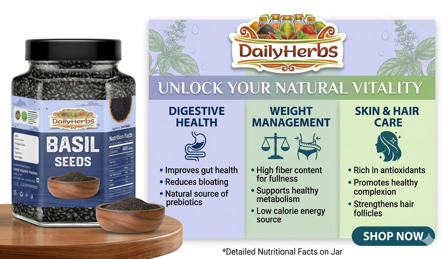 Image of DAILYHERBS Summer Heat Cooler Combo Pack - Gond Katira & Basil seeds Dried Gum