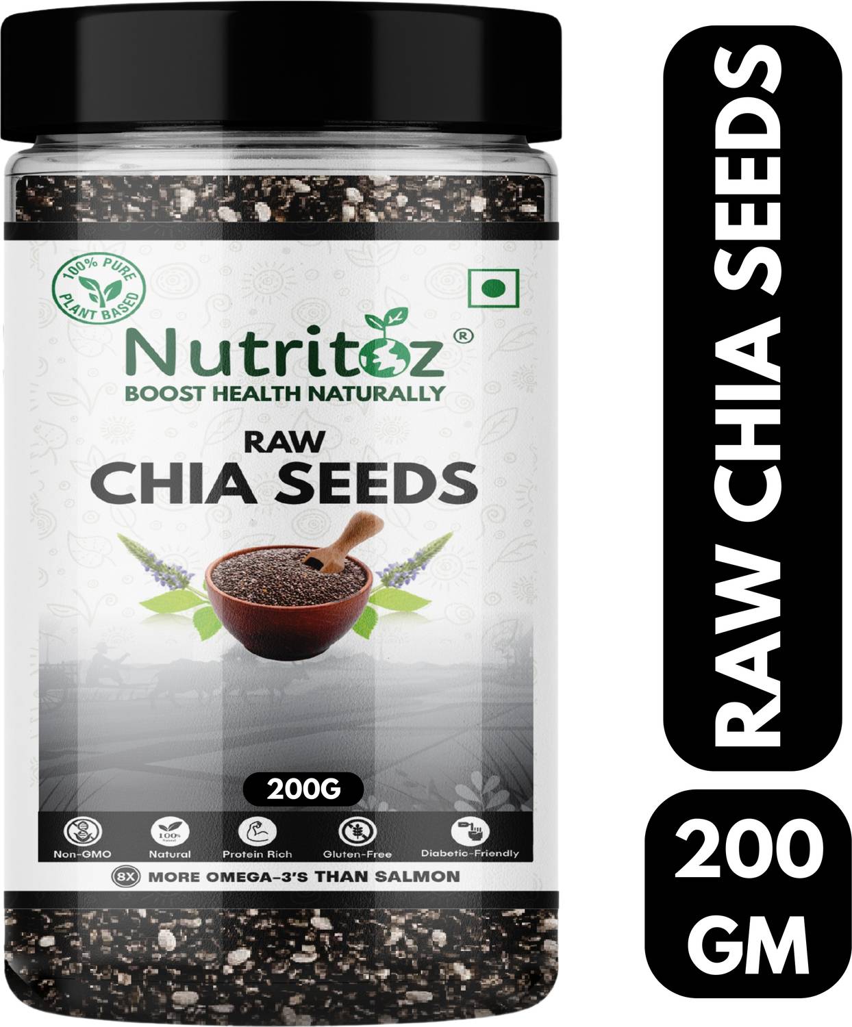 Nutritoz Natural Raw Chia seeds for Weight Loss with Omega 3, Fib