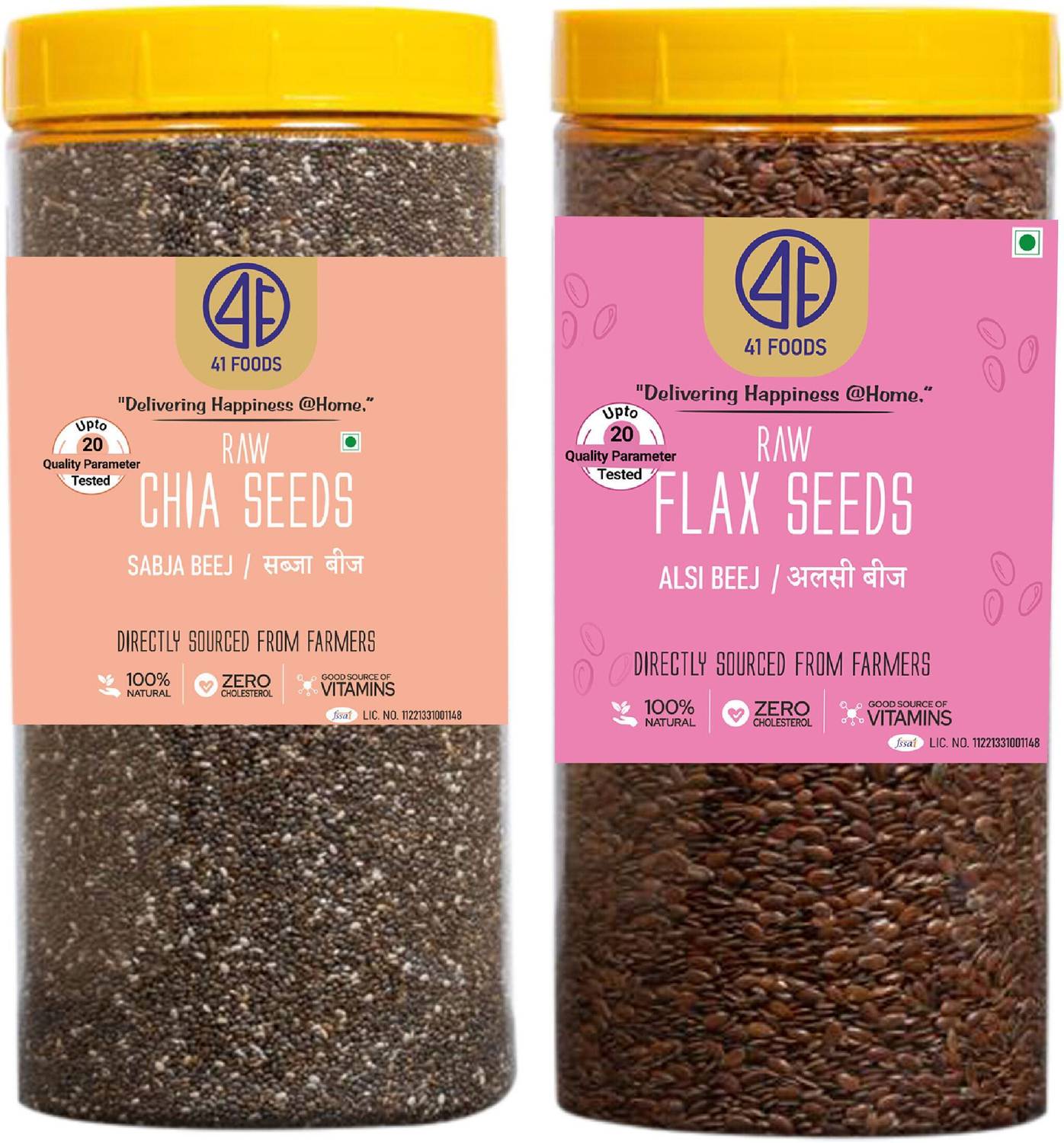 41 foods Raw Edible Seeds Combo Pack of 2 Chia and Flax Seeds 200 GM Chia Seeds, Brown Flax Seeds
