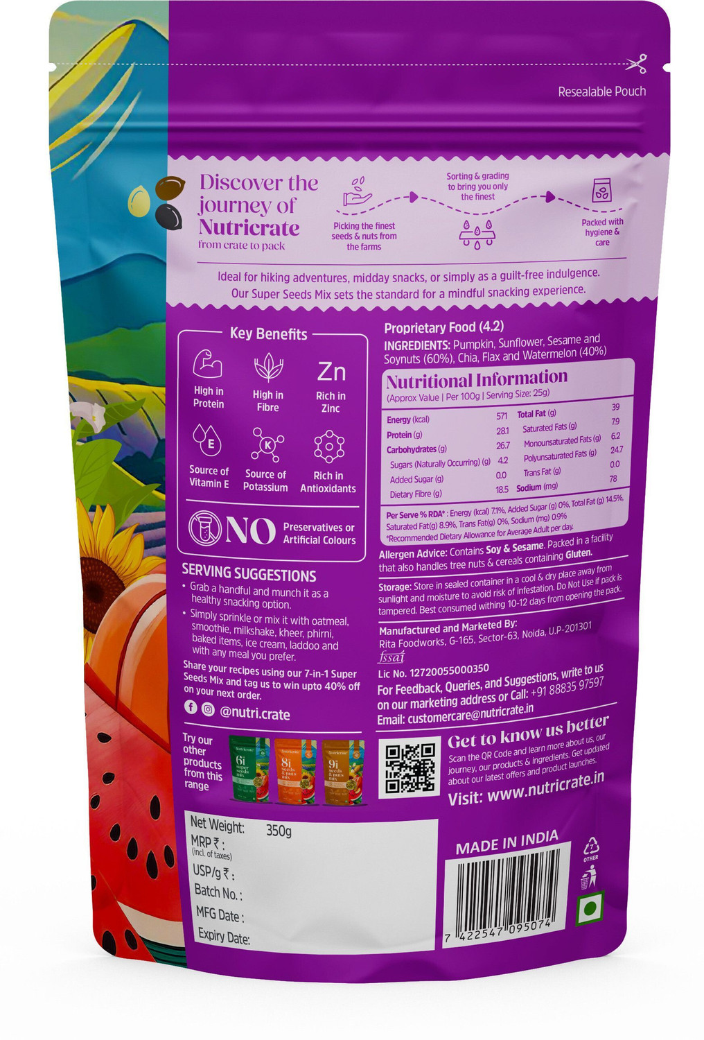 Image of Nutricrate 7 in 1 Super Mixed Seeds for Eating | Roasted Seeds | Diet Snack | Protein Rich. Mixed Seeds