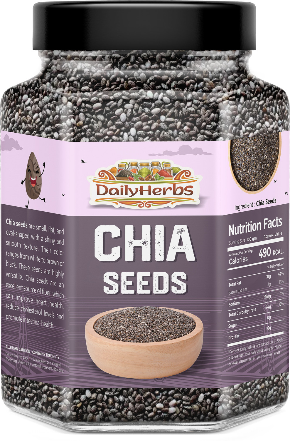 Image of DAILYHERBS Raw Chia Seeds, Flax, Pumpkin & Sunflower Seeds Combo Pack | 100GM Pack of 4 | Chia Seeds, Pumpkin Seeds, Sunflower Seeds