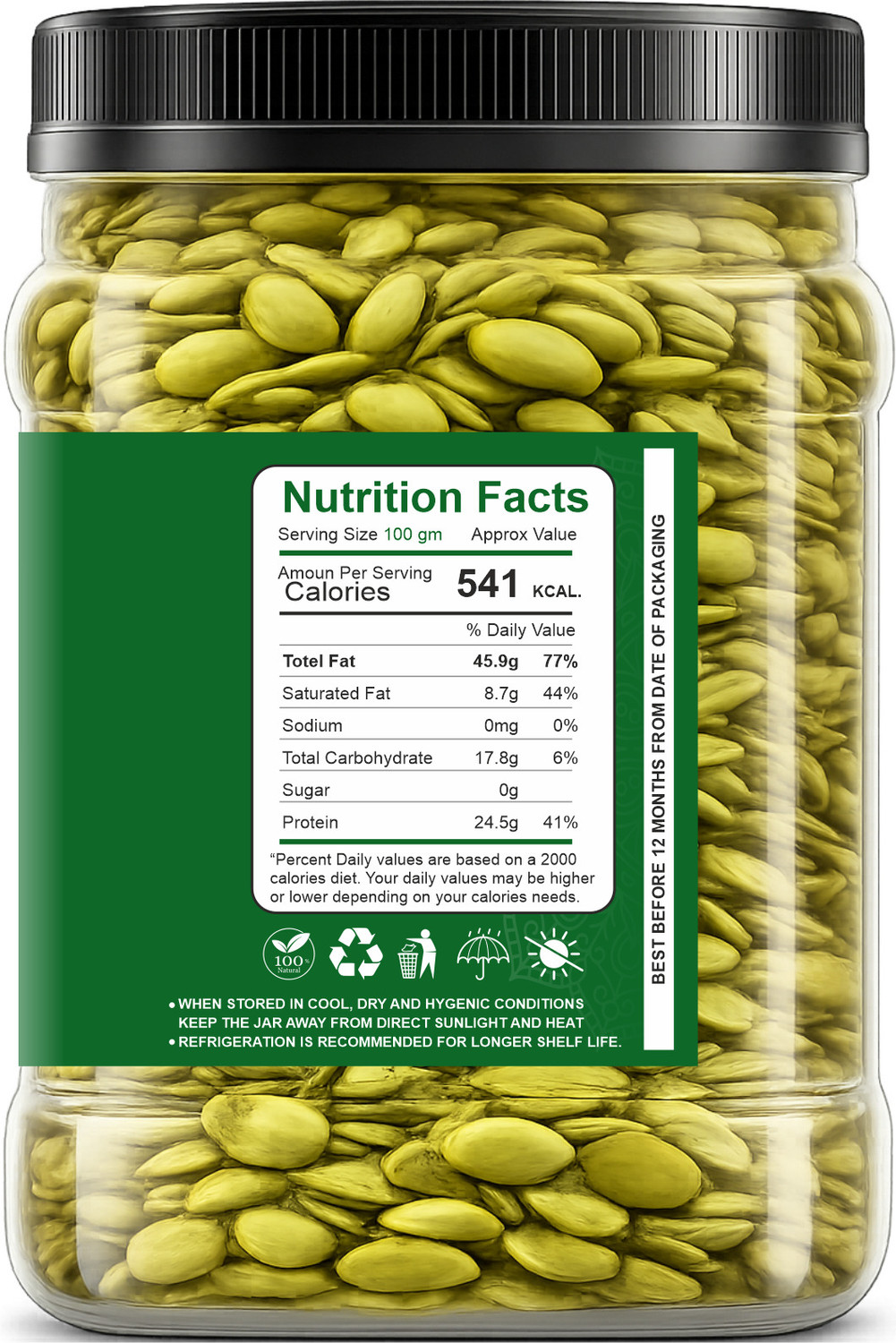 Image of ORGAMIST Raw Pumpkin Seeds 200g | Natural & Unroasted | Protein & Fiber Rich Superfood Pumpkin Seeds
