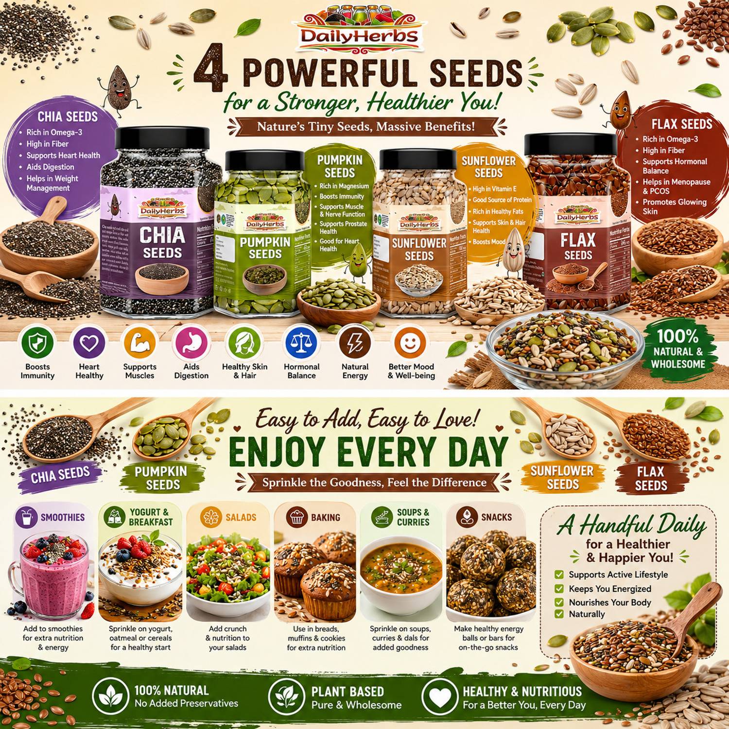 DAILYHERBS Premium Seeds 800g Combo Pack Pack of 4 - Image 3