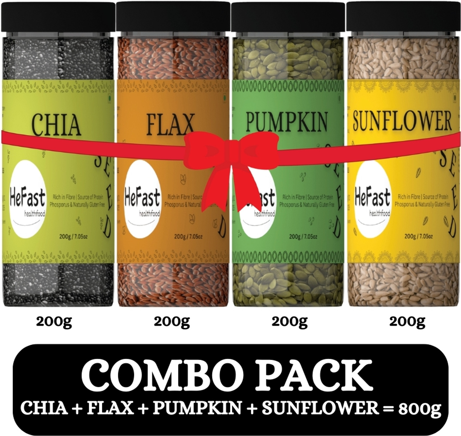 Image of HeFast HeFast HealthFood Seeds Combo Chia Seeds, Brown Flax Seeds, Pumpkin Seeds, Sunflower Seeds
