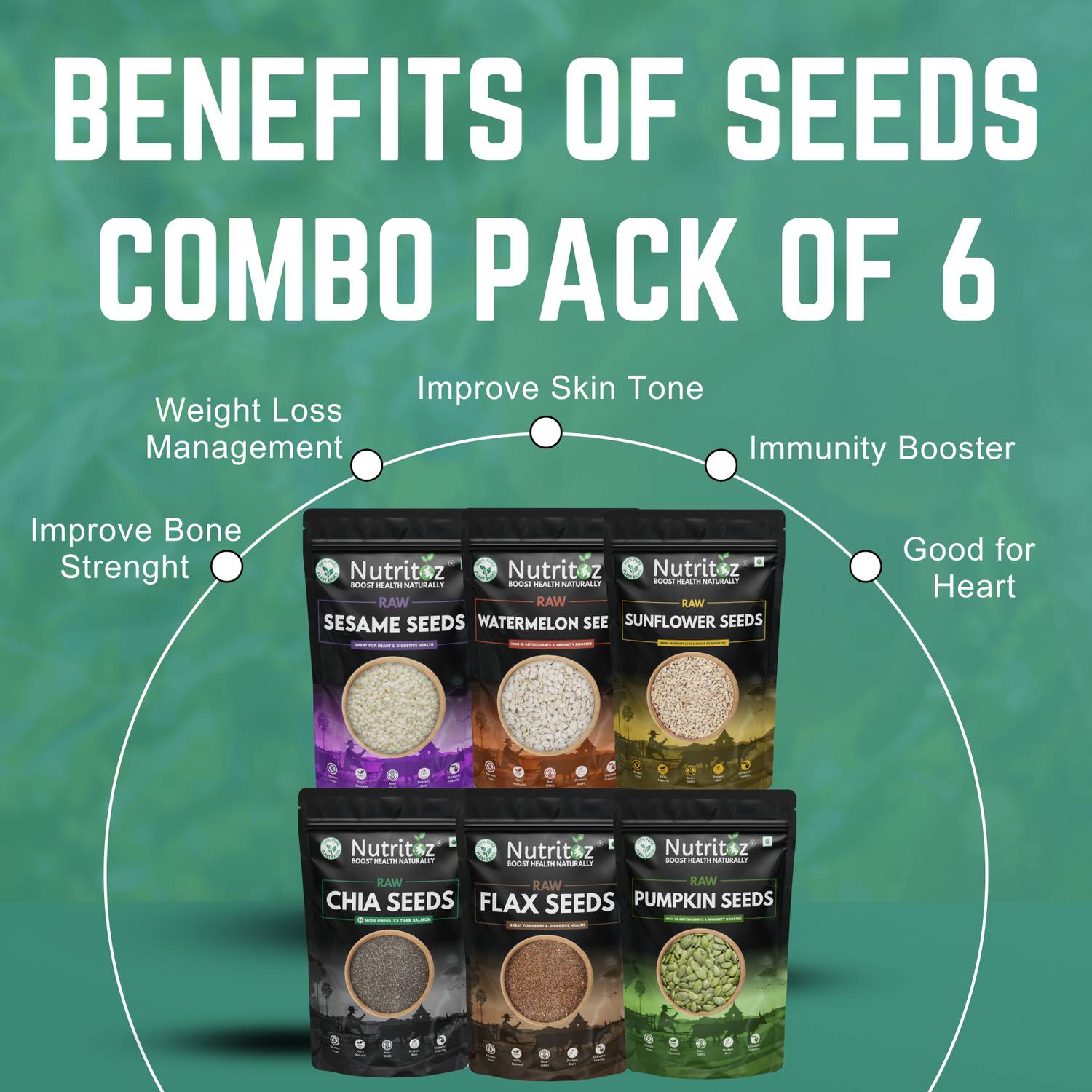 Nutritoz Raw Mix Seeds 900gm Combo Pack Of 6 - Image 4