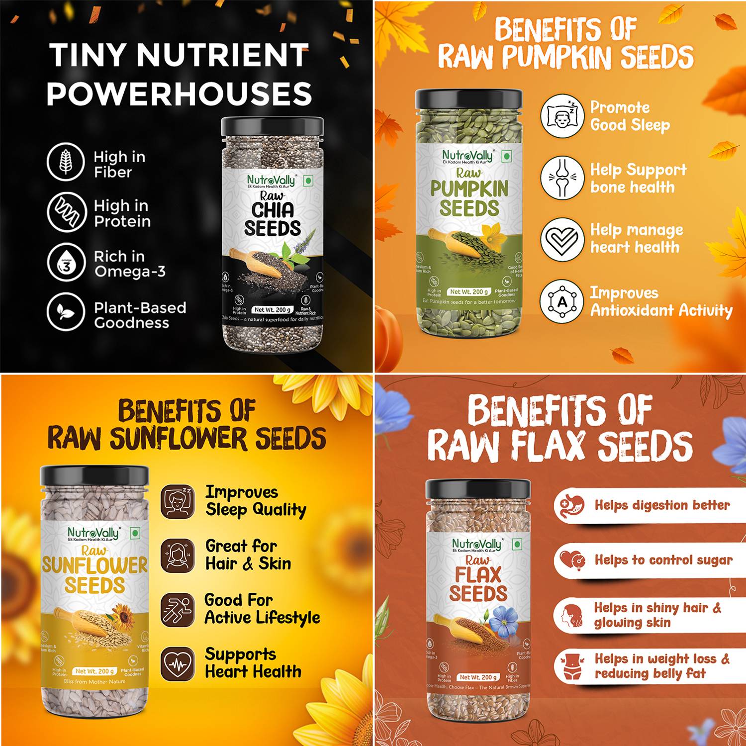 NutroVally Chia, Flax, Pumpkin & Sunflower Seeds - Image 3