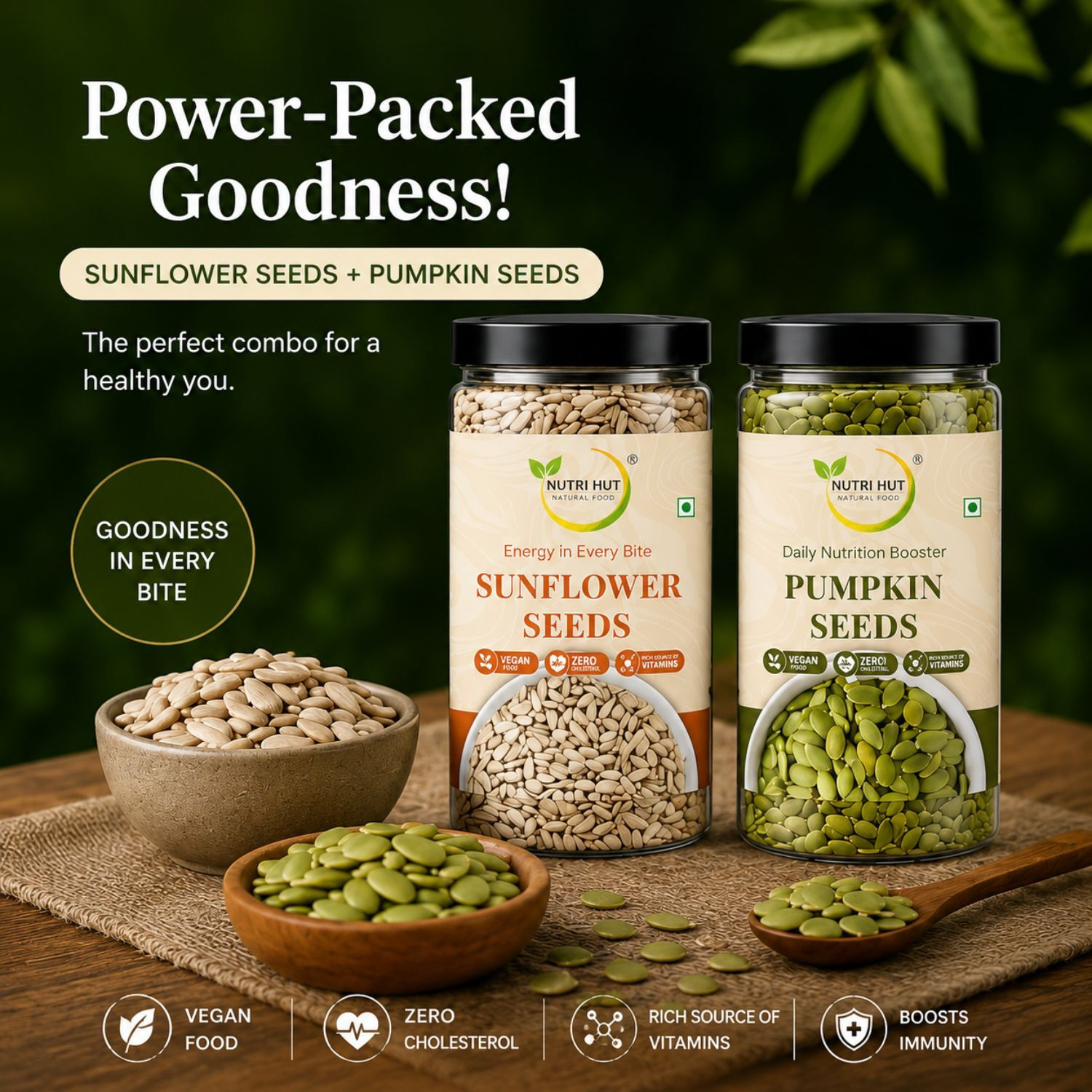 Image of Nutri Hut Super Seeds Combo Pack | 100% Natural & Healthy Pumpkin Seeds, Sunflower Seeds