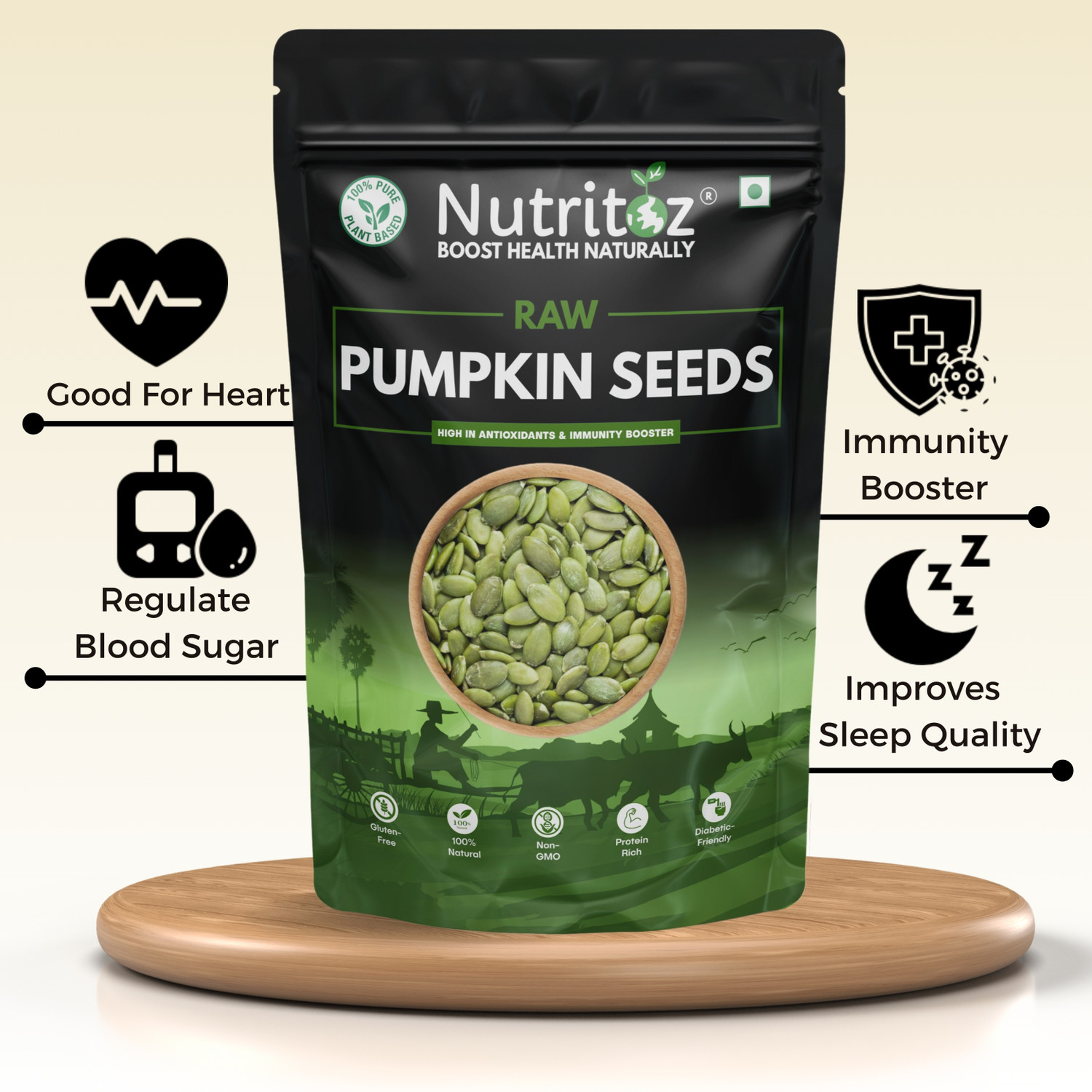 Image of Nutritoz Raw Pumpkin Seeds & Sunflower Seeds 500g Combo Pack of 2 | 250g Each of Pumpkin Seeds, Sunflower Seeds
