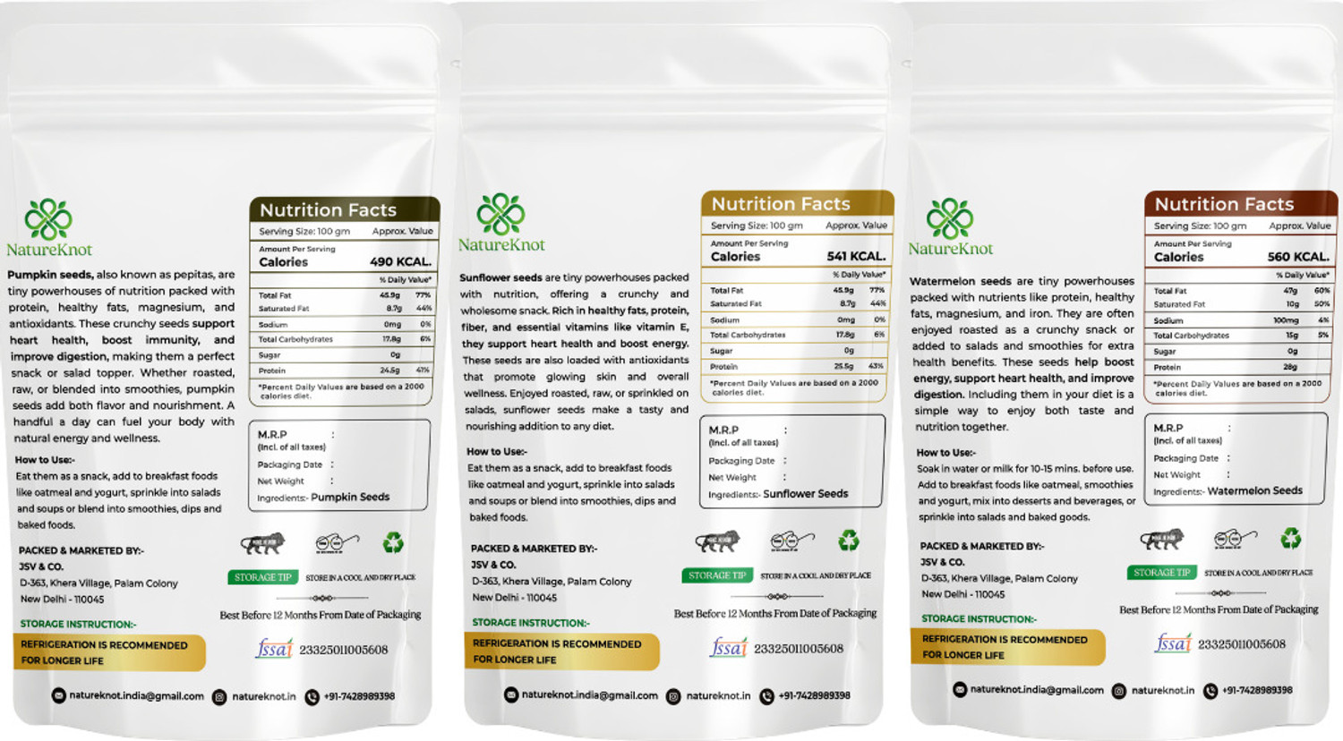 Image of Natureknot Super Seeds Combo for Immunity, Energy & Digestion Pumpkin Seeds, Watermelon Seeds, Sunflower Seeds