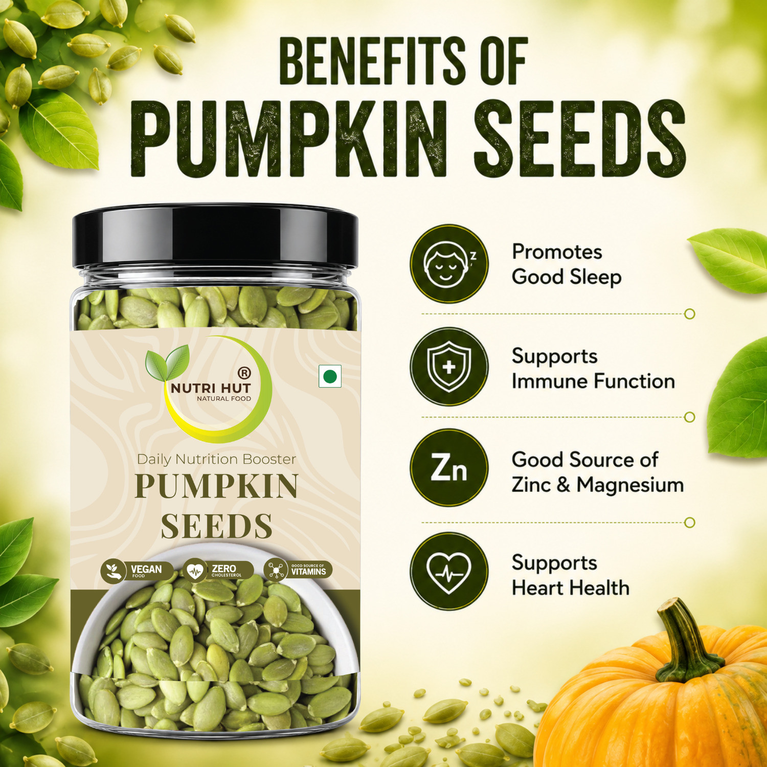 Image of Nutri Hut Super Seeds Combo Pack of 3 | Eating for Healthy Diet, Immunity Booster Chia Seeds, Pumpkin Seeds, Sunflower Seeds (3 x 150 g)