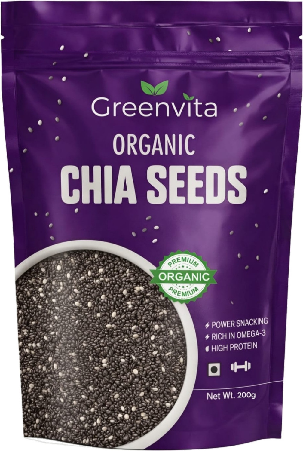 Image of Greenvita Raw Chia Seeds | High in Protein, Fiber & Omega-3 | for Weight Loss, Chia Seeds (200 g)