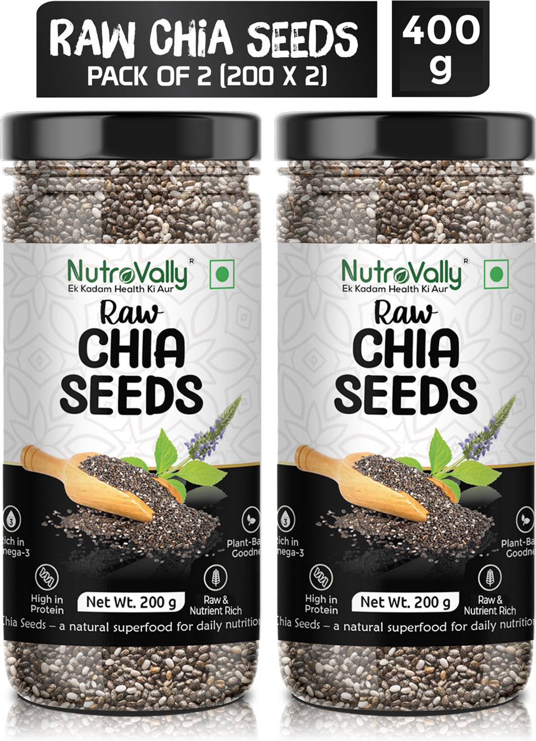 NutroVally for Weight Loss with Omega 3 , Zinc and Fiber, Calcium Rich Chia Seeds