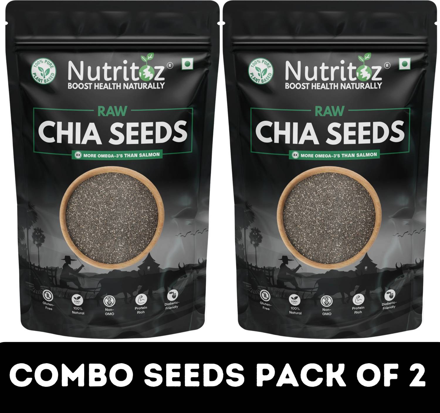 Nutritoz Chia Seeds 200Gm Black Pack of 2 - Image 1