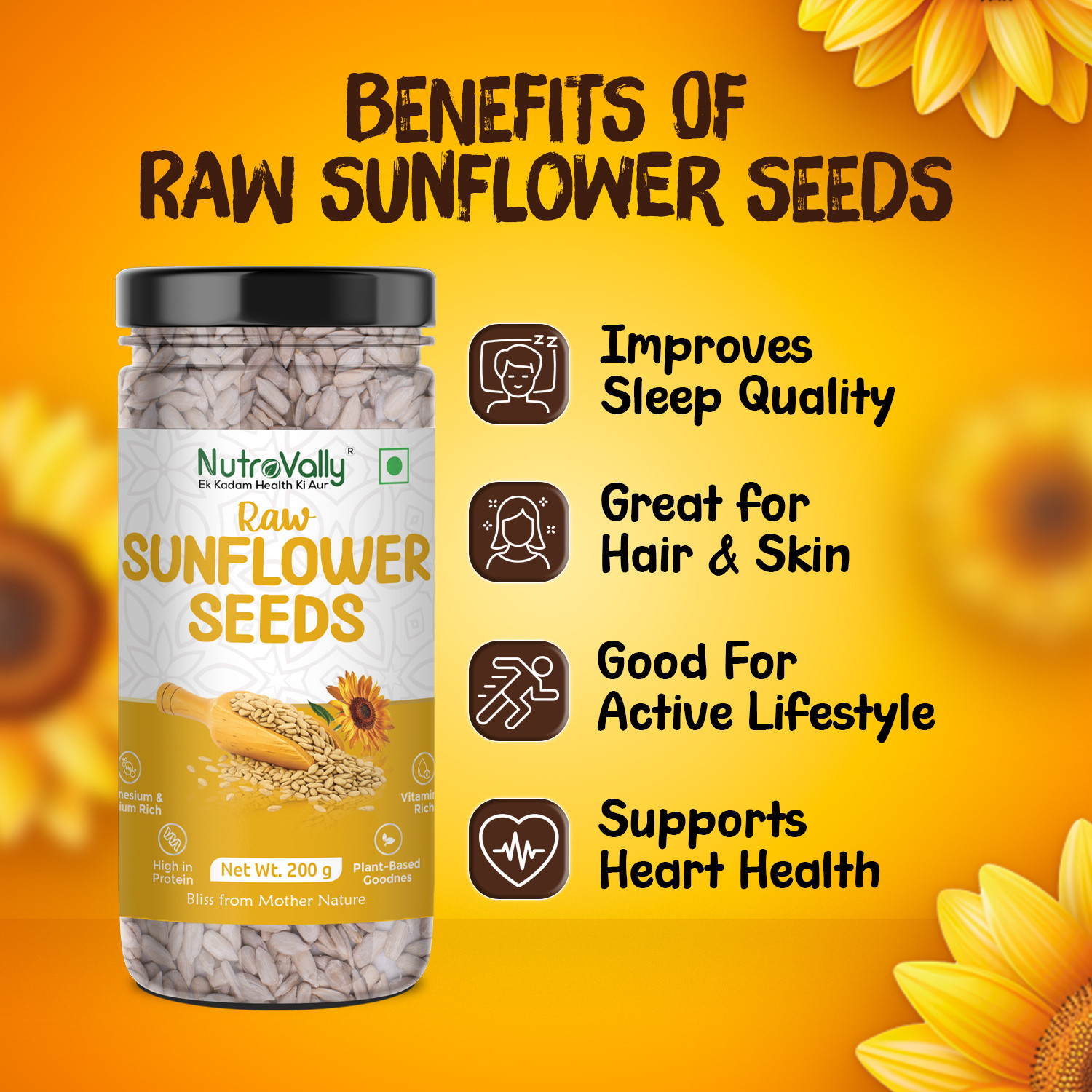 Image of NutroVally NutroVally 3-in-1 Superfood Mix for Snacking, Salads, Smoothies & Baking | Sunflower Seeds, Brown Flax Seeds, Pumpkin Seeds