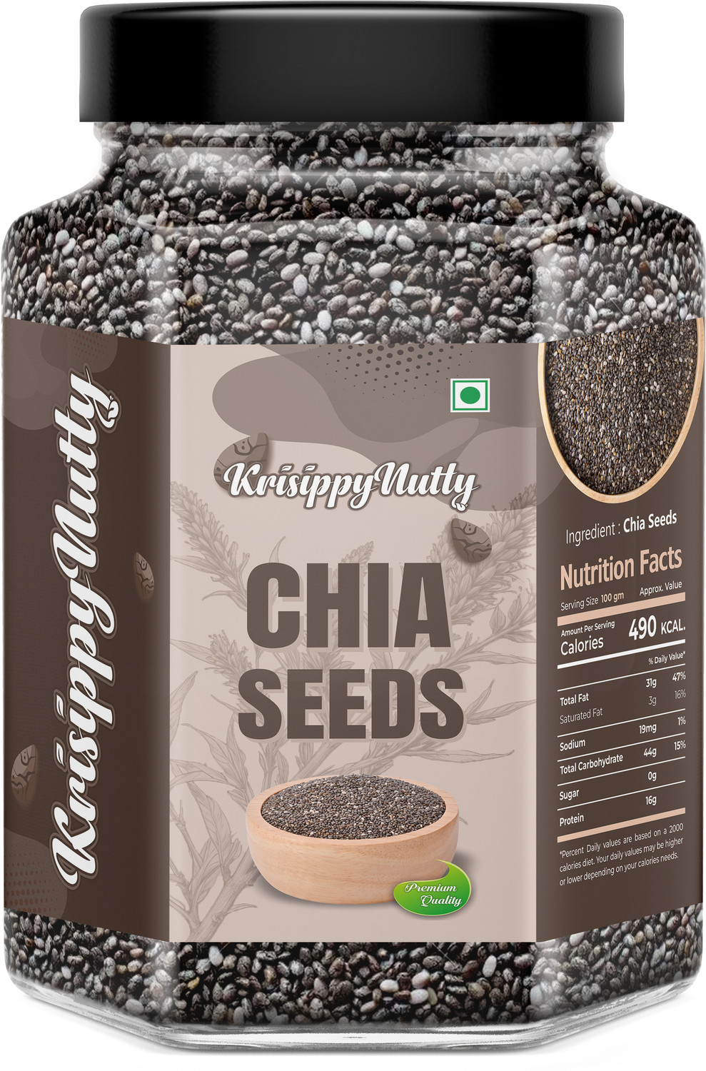 Image of KrisippyNutty Raw Seeds for Eating| Seeds for Weight Management | Rich in Fibre and Calcuim Chia Seeds