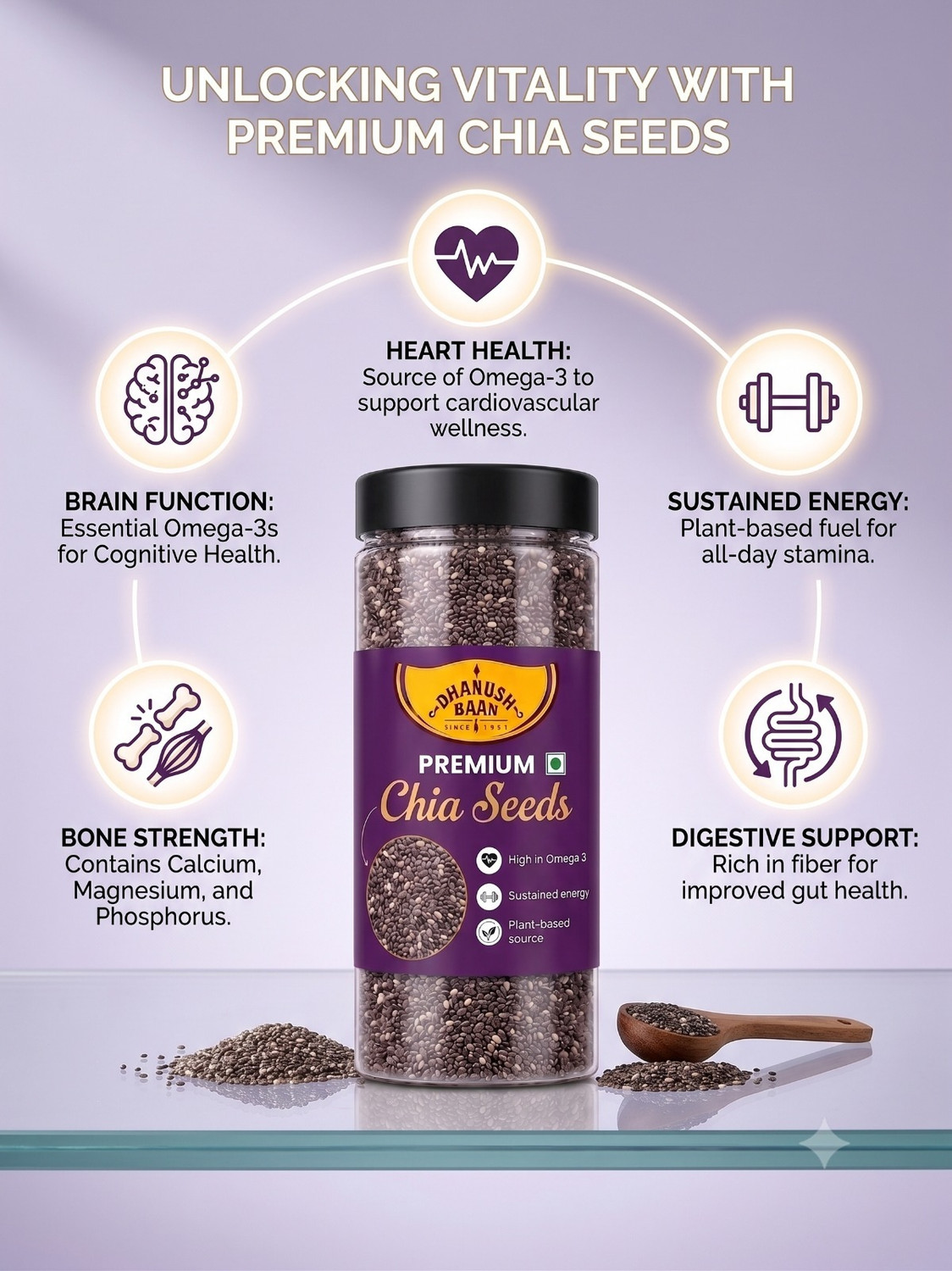 Image of Dhanush Baan 100% Natural Premium Pumpkin Seeds, Sunflower Seeds, Chia Seeds, Brown Flax Seeds