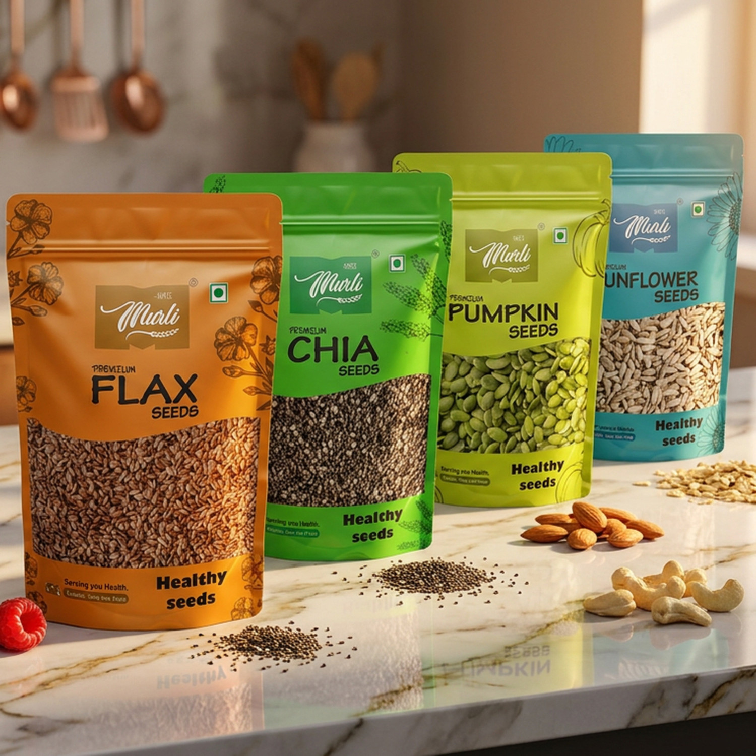 Image of SHREE MURLI Combo of Chia, Pumpkin, Sunflower & Flax 200g (50g Each) |Good for Weight Loss| Chia Seeds, Pumpkin Seeds, Sunflower Seeds, Brown Flax Seeds