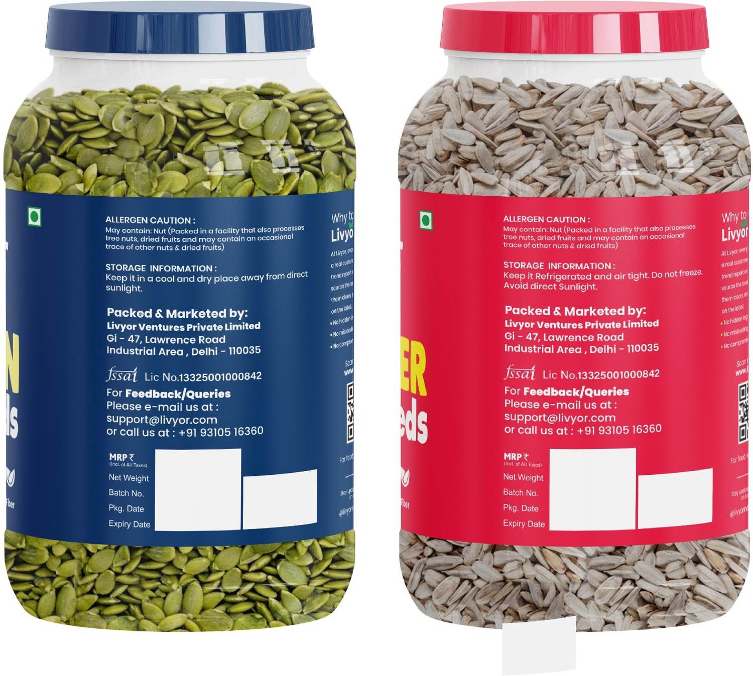 Image of LIVYOR Raw Pumpkin Seeds & Sunflower Seeds Combo Pack for eating (800 g each) Pumpkin Seeds, Sunflower Seeds