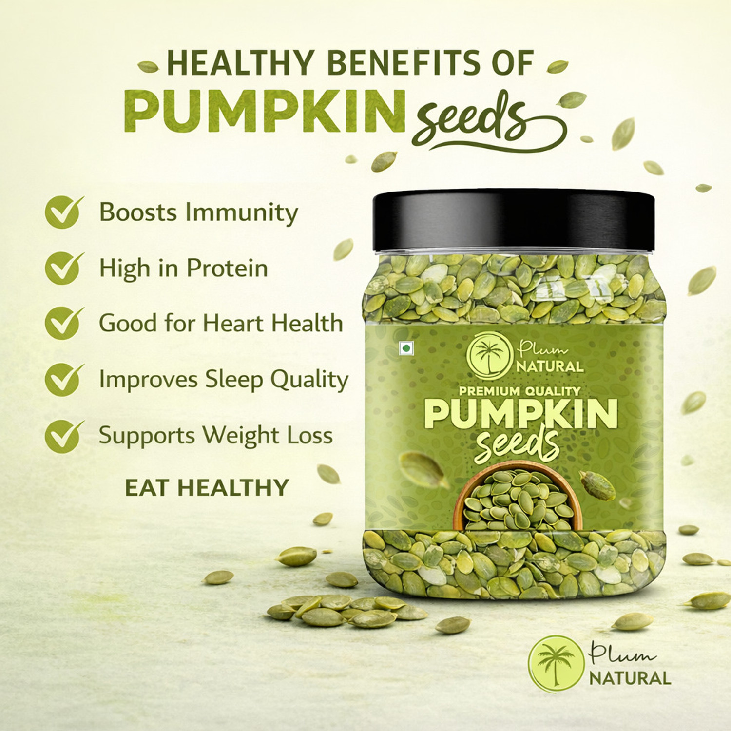 Image of Plum Natural Edible Pumpkin Seeds Magnesium Antioxidant Fiber Omega3 Weight Loss Skin Glow Pumpkin Seeds