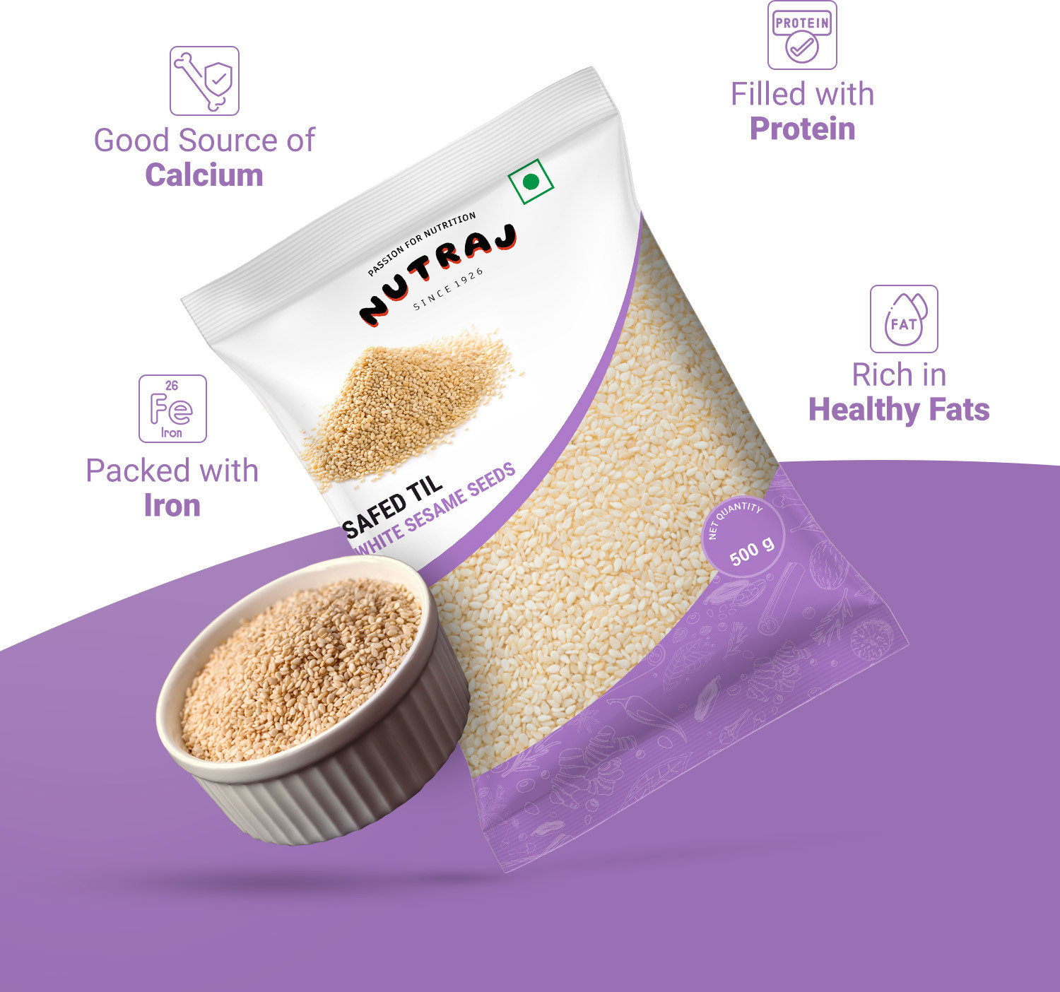 Image of Nutraj White Sesame Seeds 1 Kg (500g x 2), Raw Safed Till, White Til Seeds for Eating Sesame Seeds