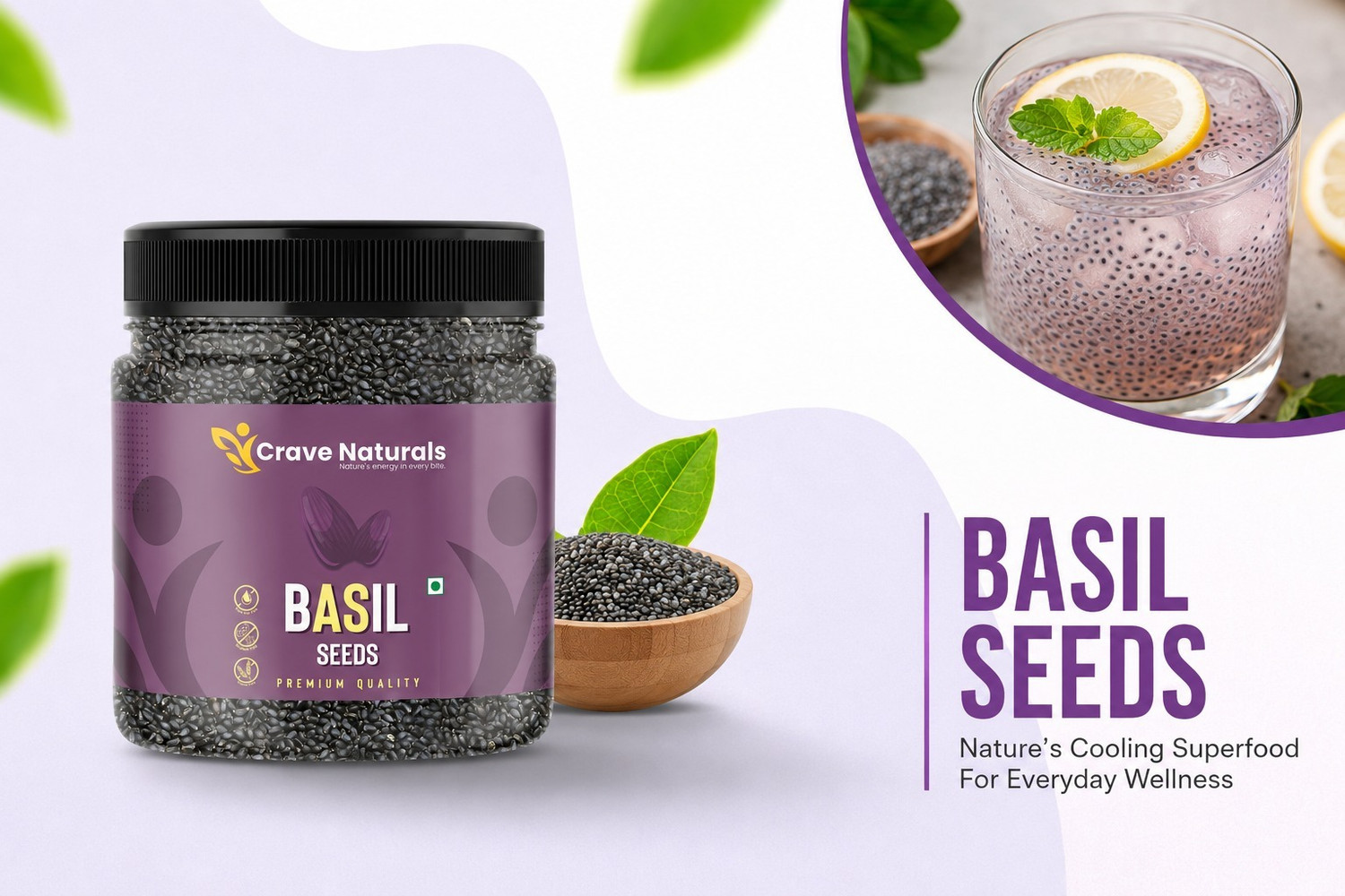 Image of Crave Naturals Basil Seeds (Sabja Seeds) | 100% Natural & Premium Quality | Rich in Fiber Basil Seeds (1 kg)