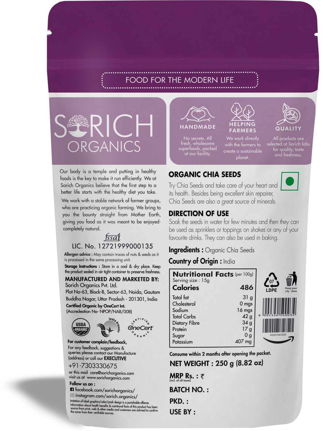 Image of Sorich Organics Raw for Weight loss, loaded with Omega 3 & Fibre, Good for Hair & Skin Chia Seeds