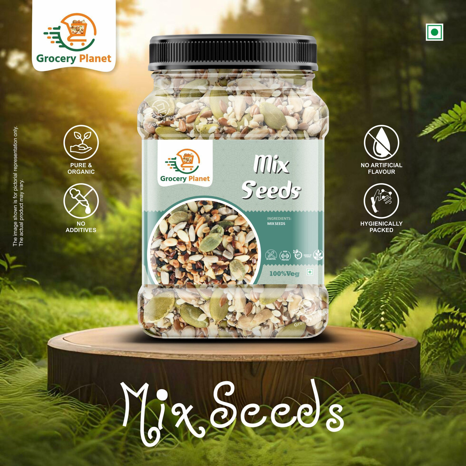 Image of Grocery Planet 5-in-1 Mix Seeds - Chia, Flax, Pumpkin, Sunflower & Watermelon |Superfood Mixed Seeds