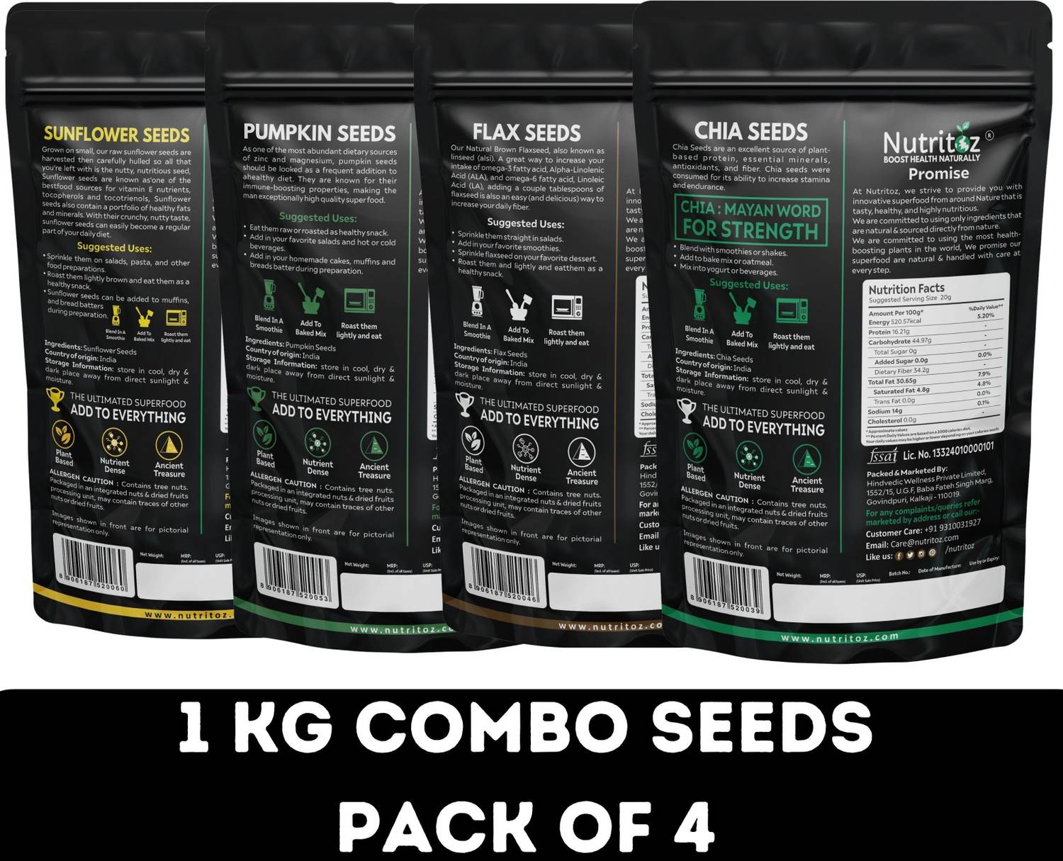 Nutritoz Premium Seeds 1 Kg Combo Pack Pack of 4 - Image 2