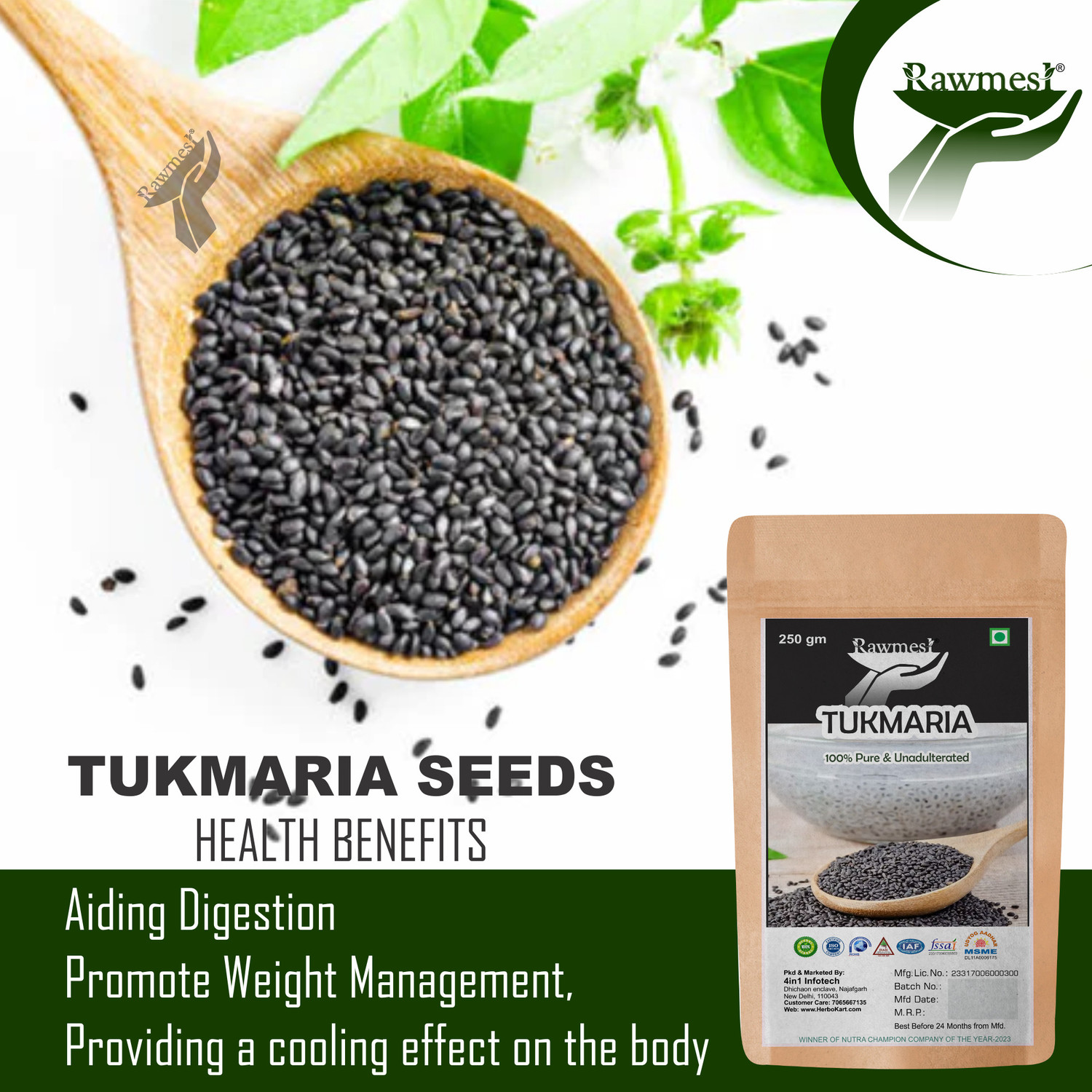 Image of Rawmest Organic Tukmaria Seeds | High Fiber | Omega-3 Rich | Weight Loss & Digestion Sweet Basil Seeds
