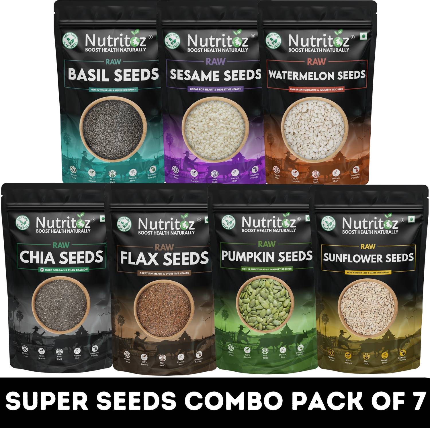 Nutritoz Raw Mix Super Seeds Combo Pack Of 7 (50G EACH) - Image 1